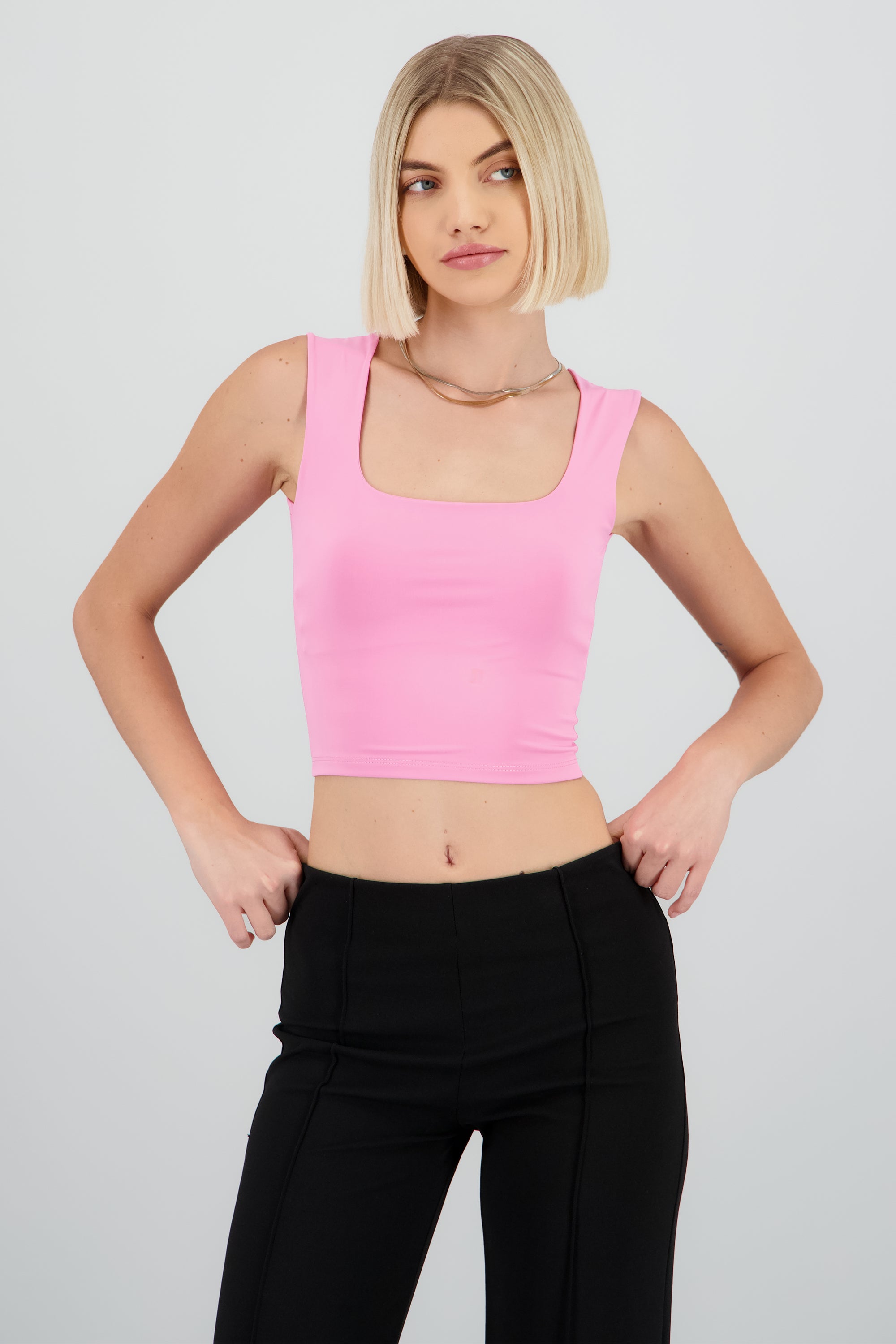 Top corto doble tela escote cuadrado ROSA PASTEL