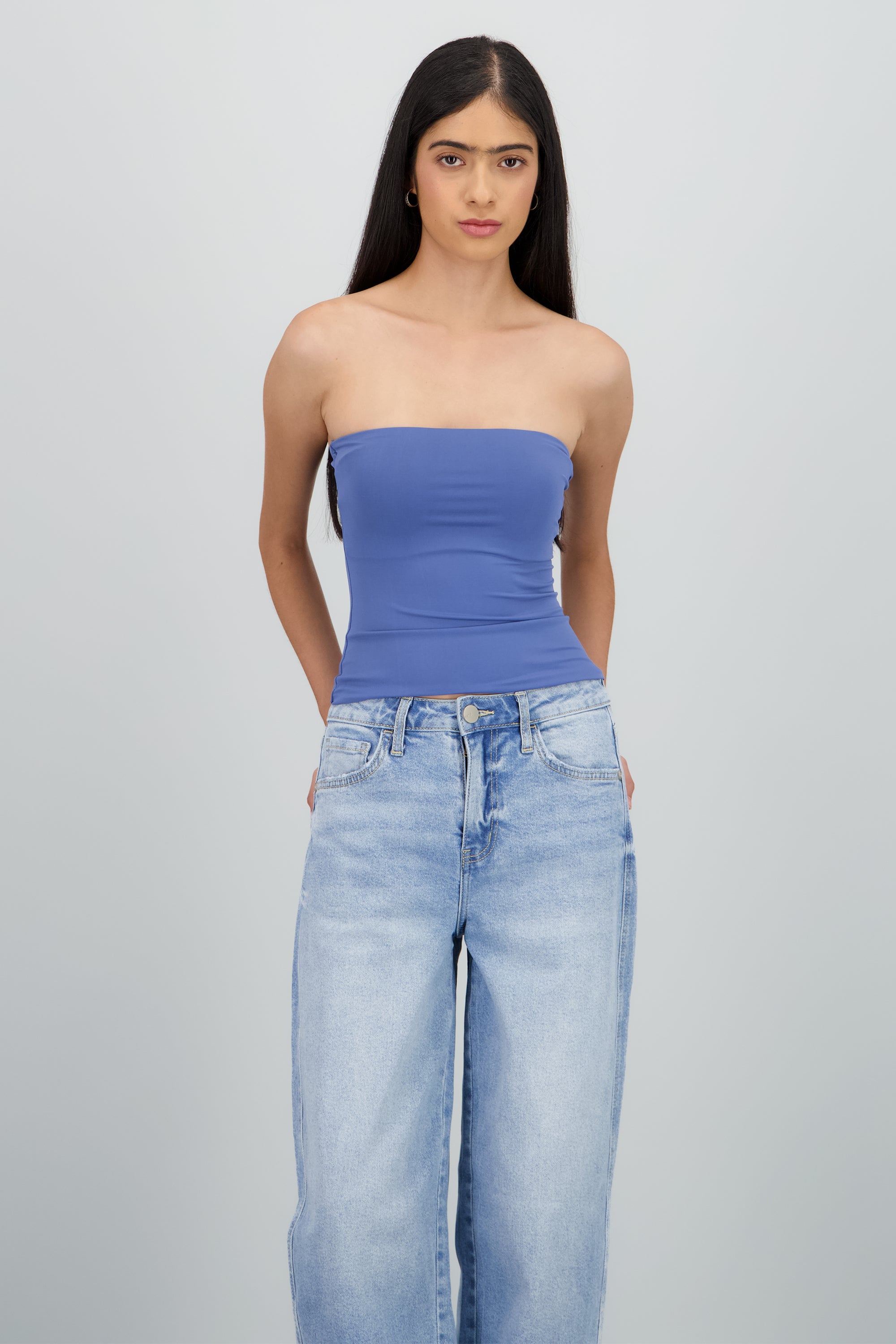 Top tubo liso doble tela AZUL PASTEL