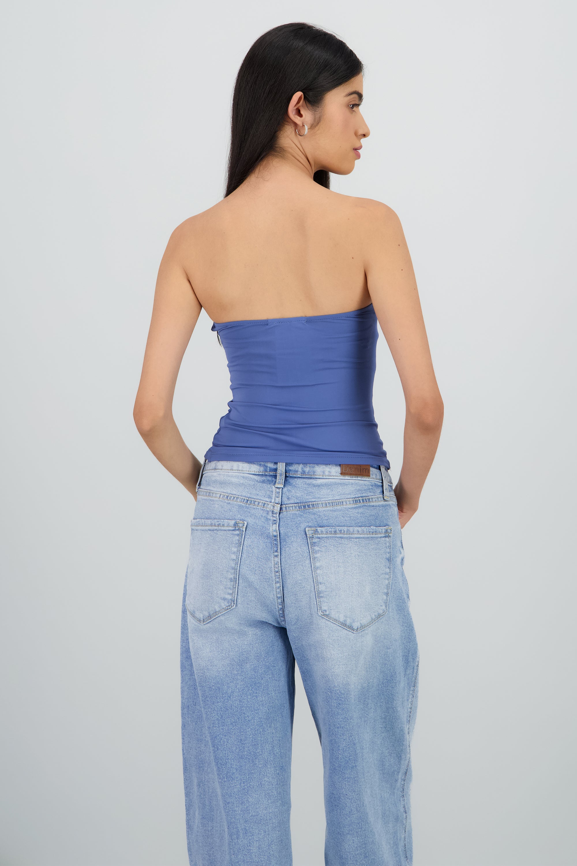 Top tubo liso doble tela AZUL PASTEL