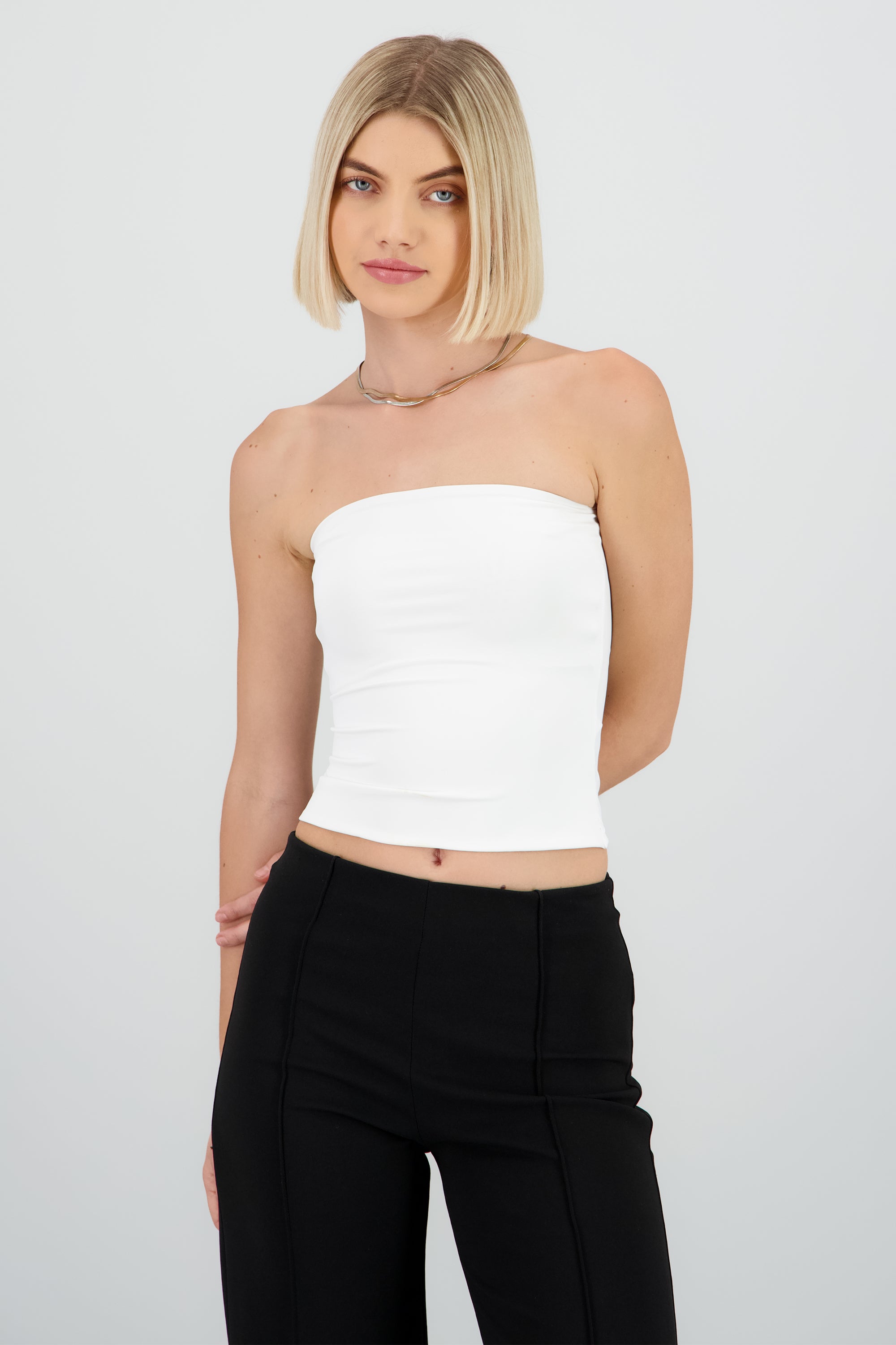 Top tubo liso doble tela CREMA