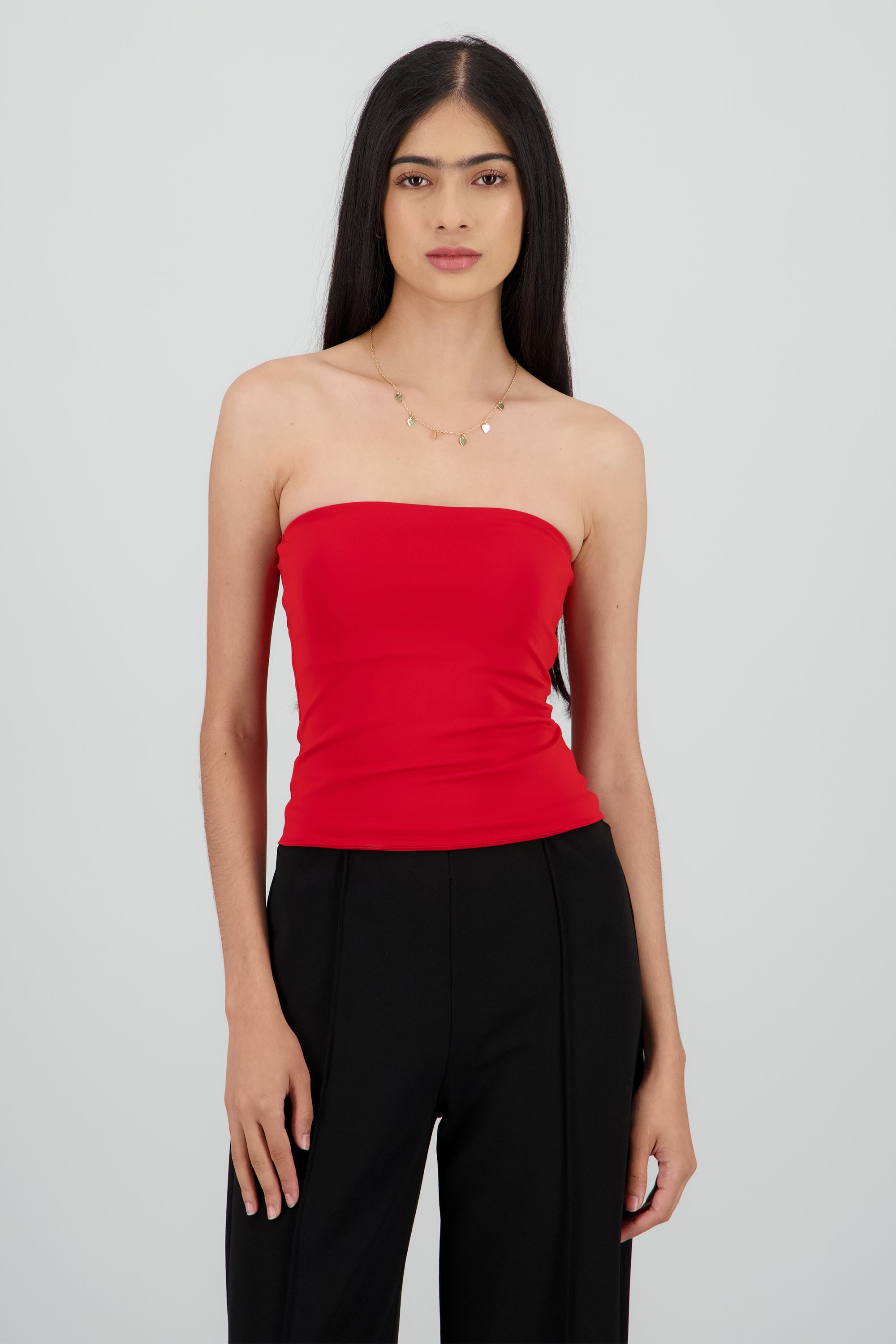 Top tubo liso doble tela ROJO QUEMADO