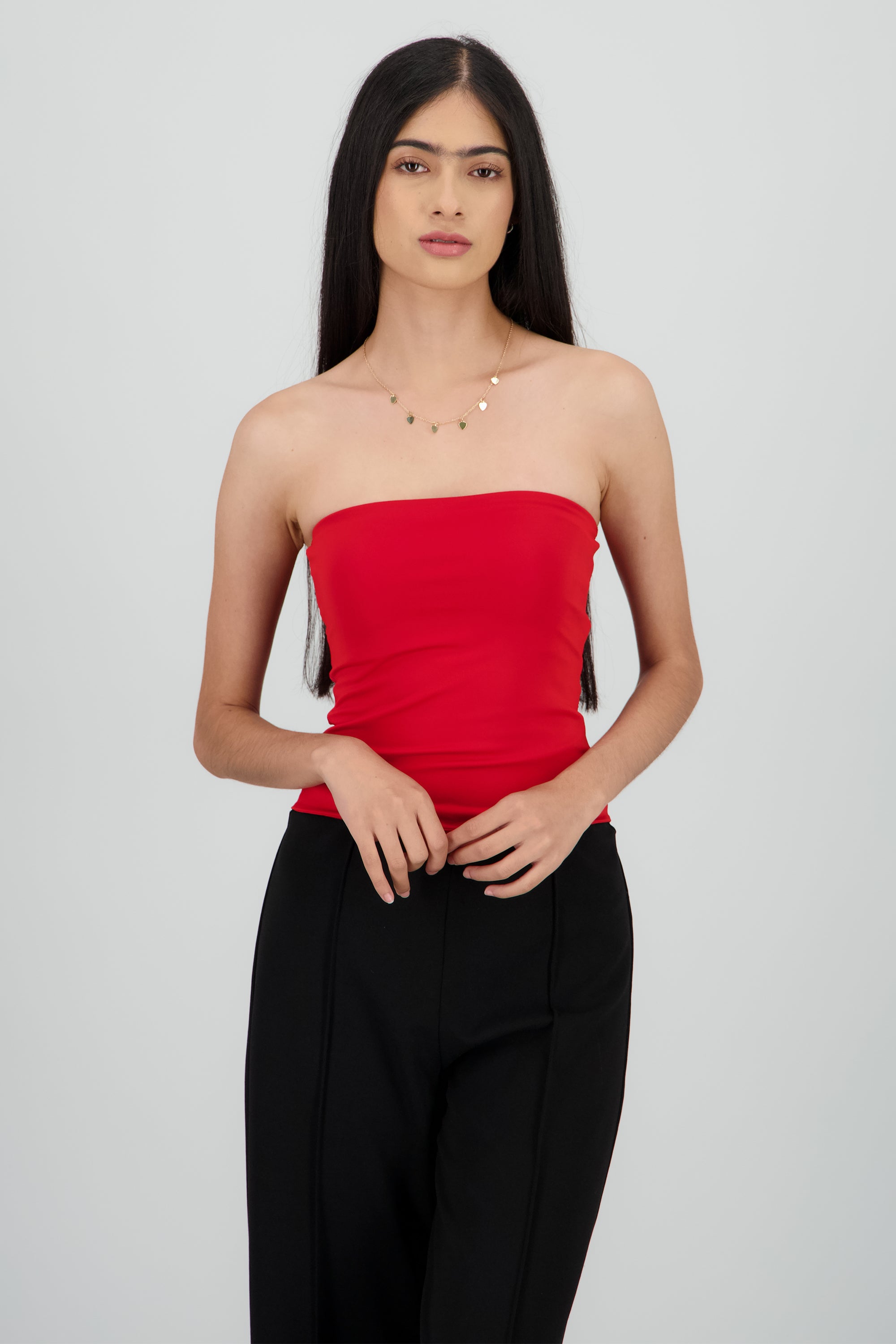 Top tubo liso doble tela ROJO QUEMADO