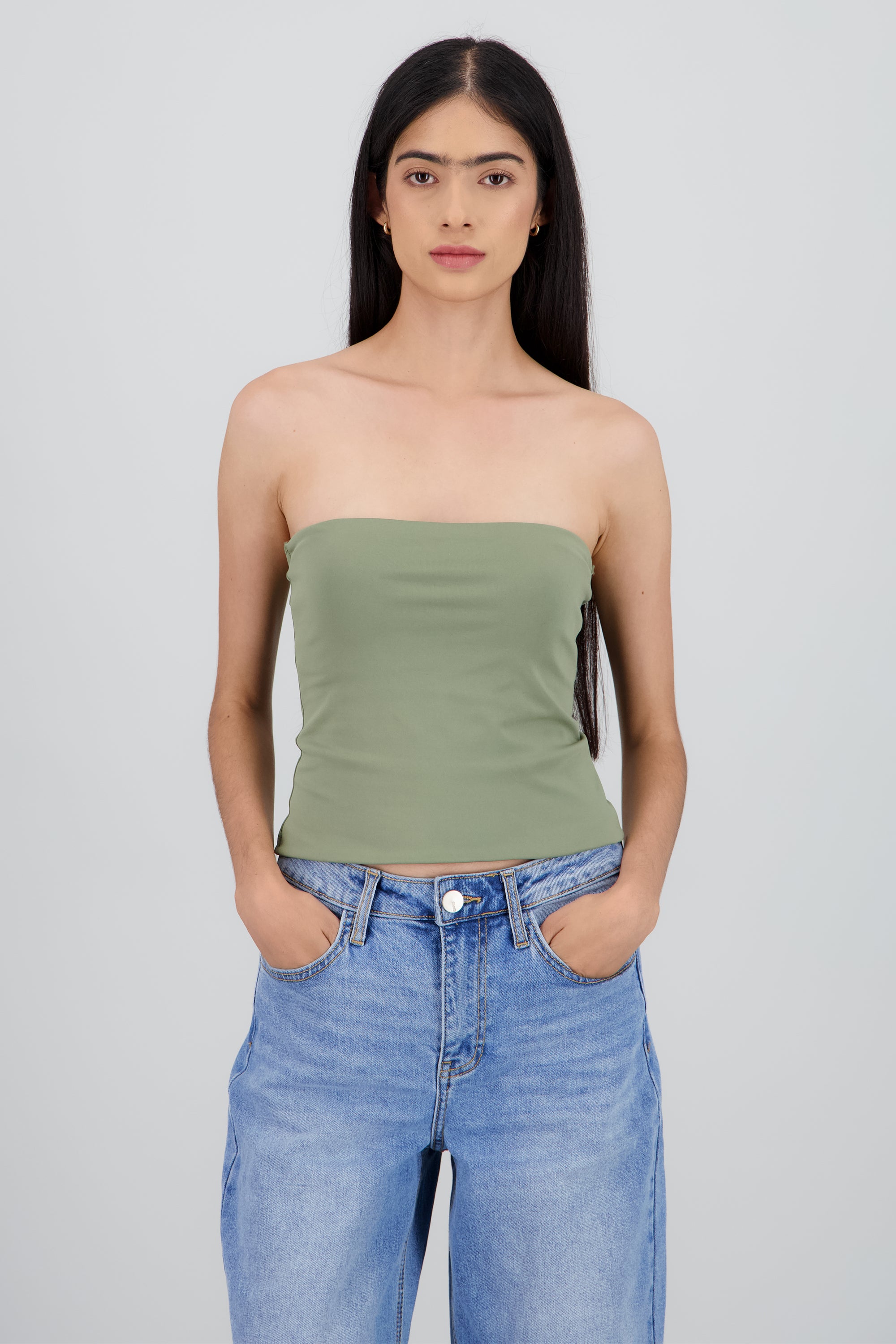 Top tubo liso doble tela OLIVO