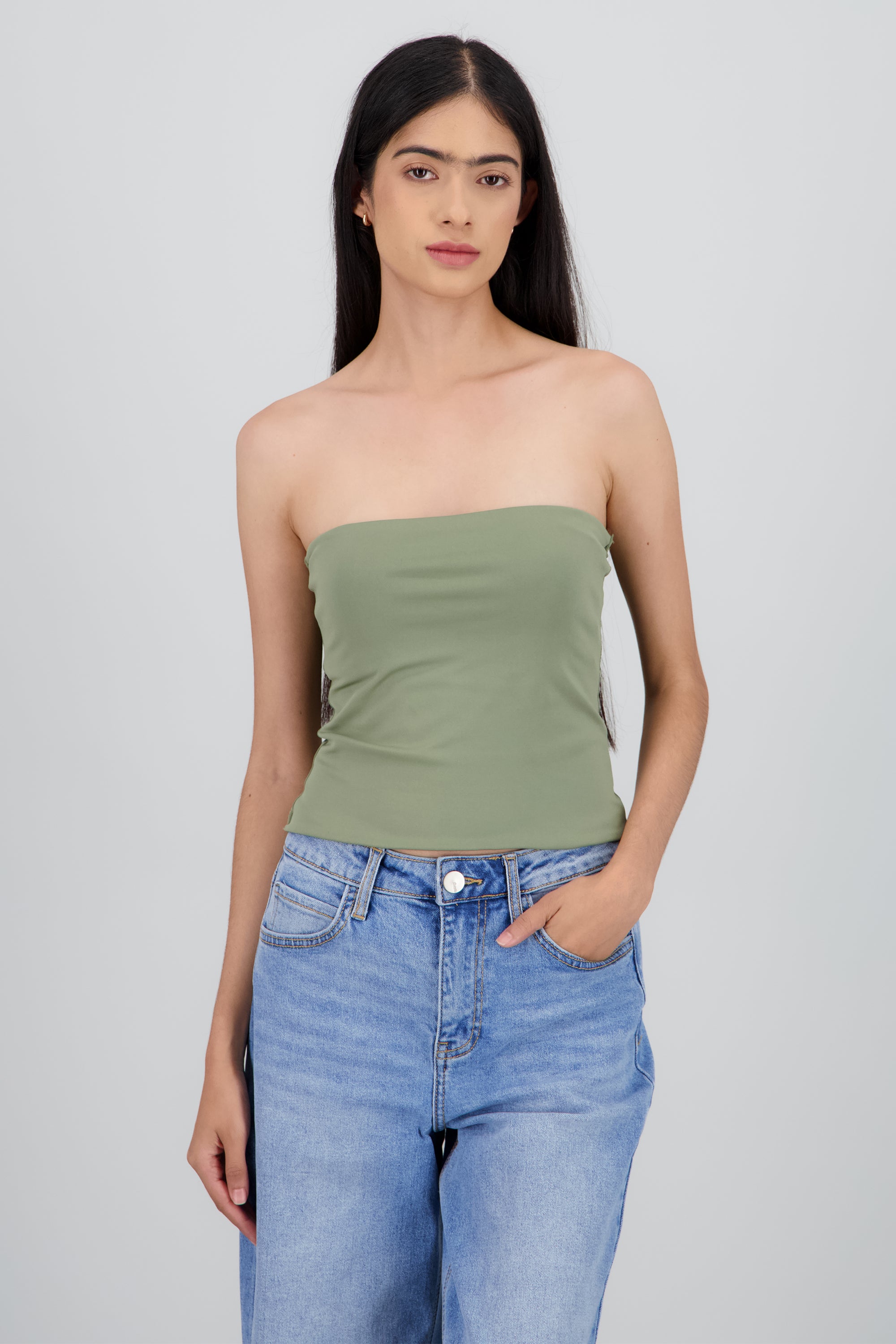Top tubo liso doble tela OLIVO
