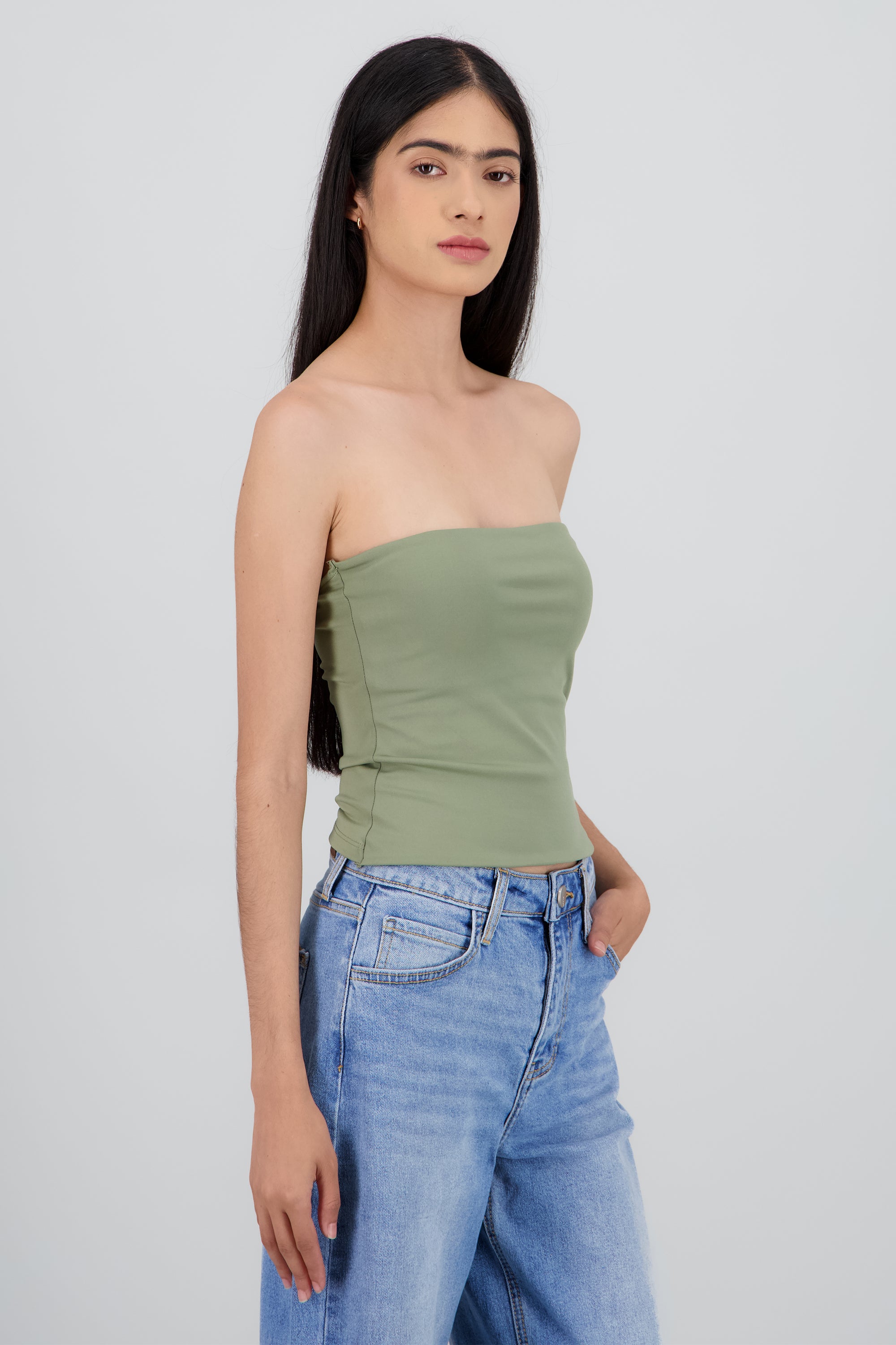 Top tubo liso doble tela OLIVO