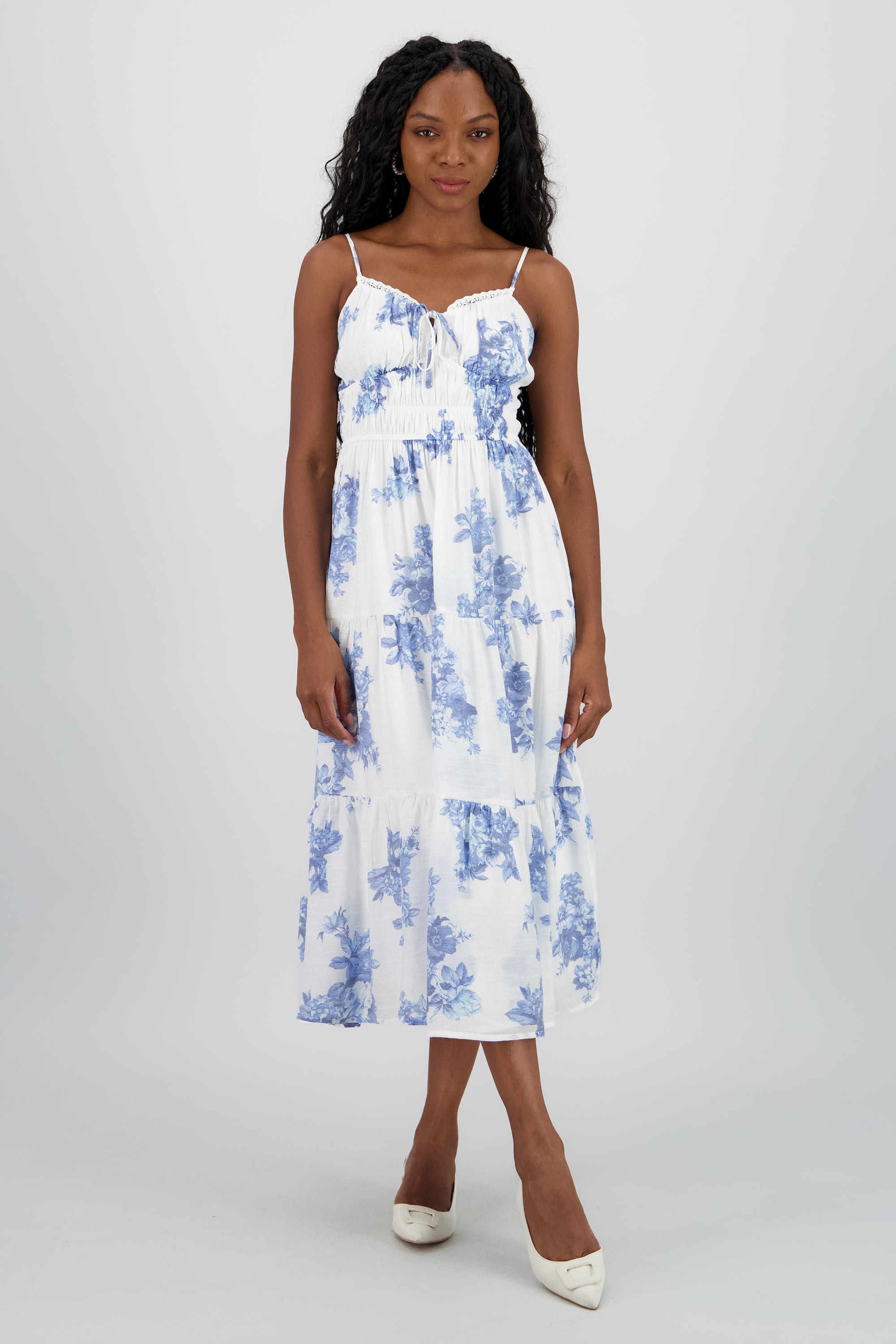 Vestido midi estampado flores AZUL COMBO