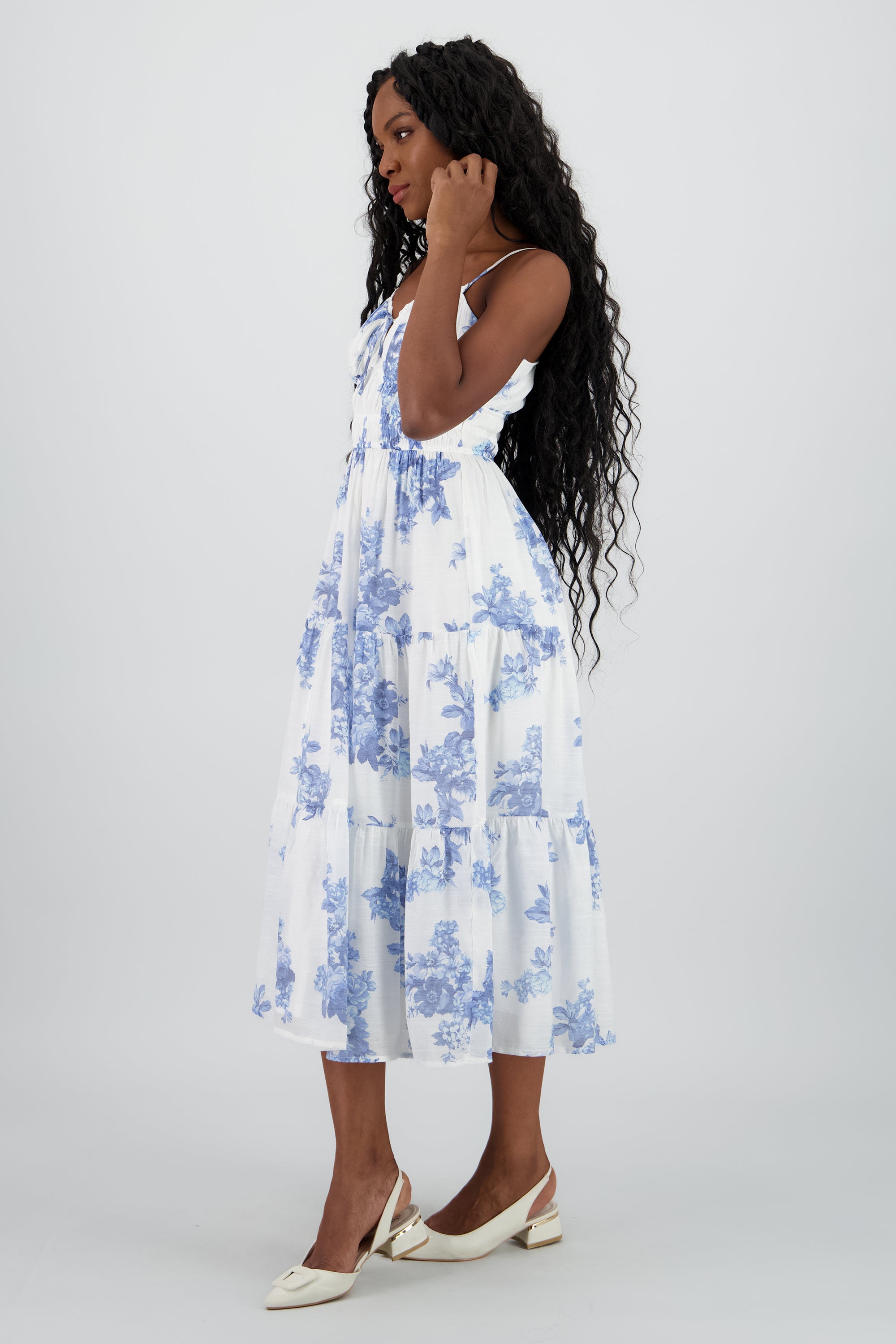Vestido midi estampado flores AZUL COMBO