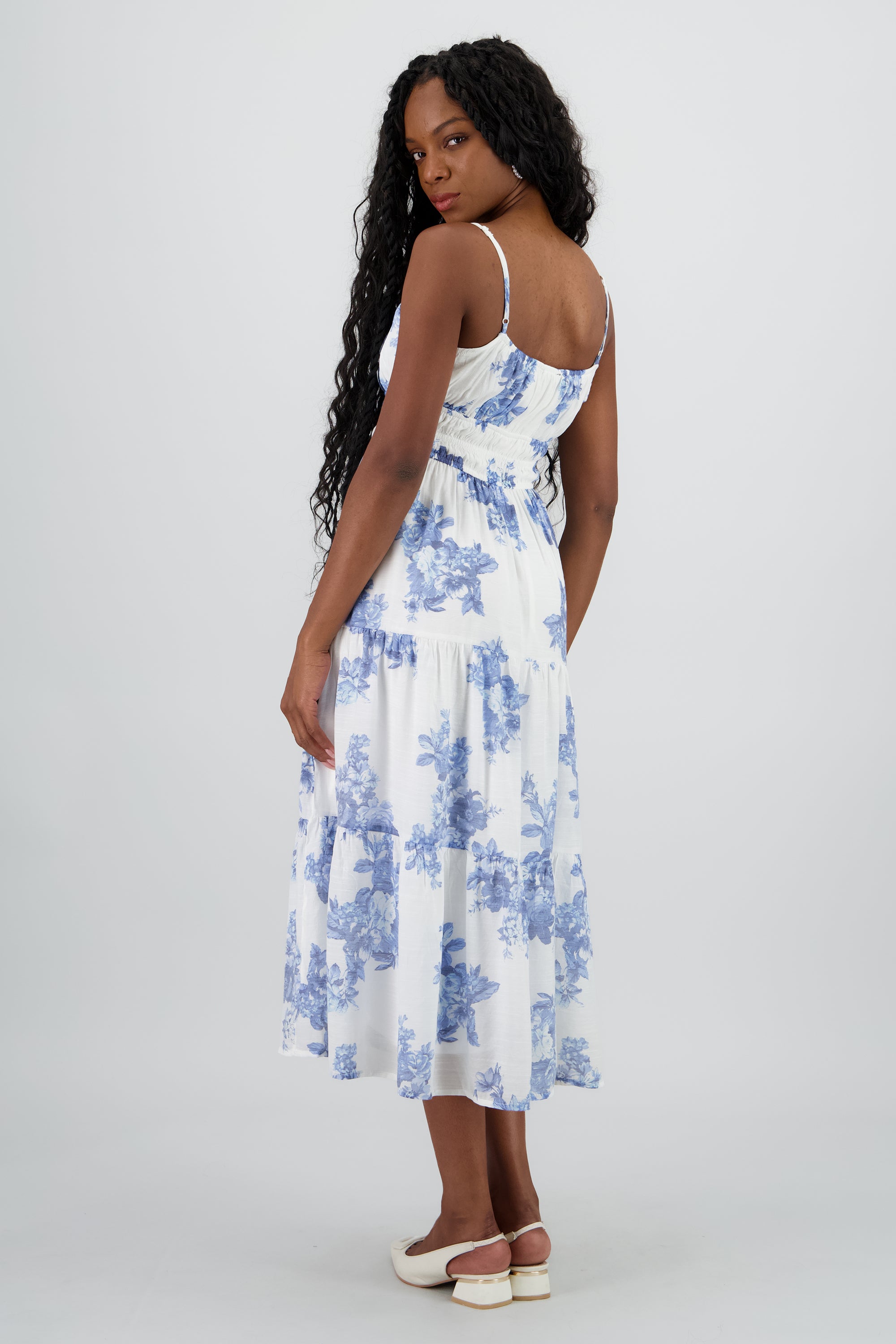 Vestido midi estampado flores AZUL COMBO
