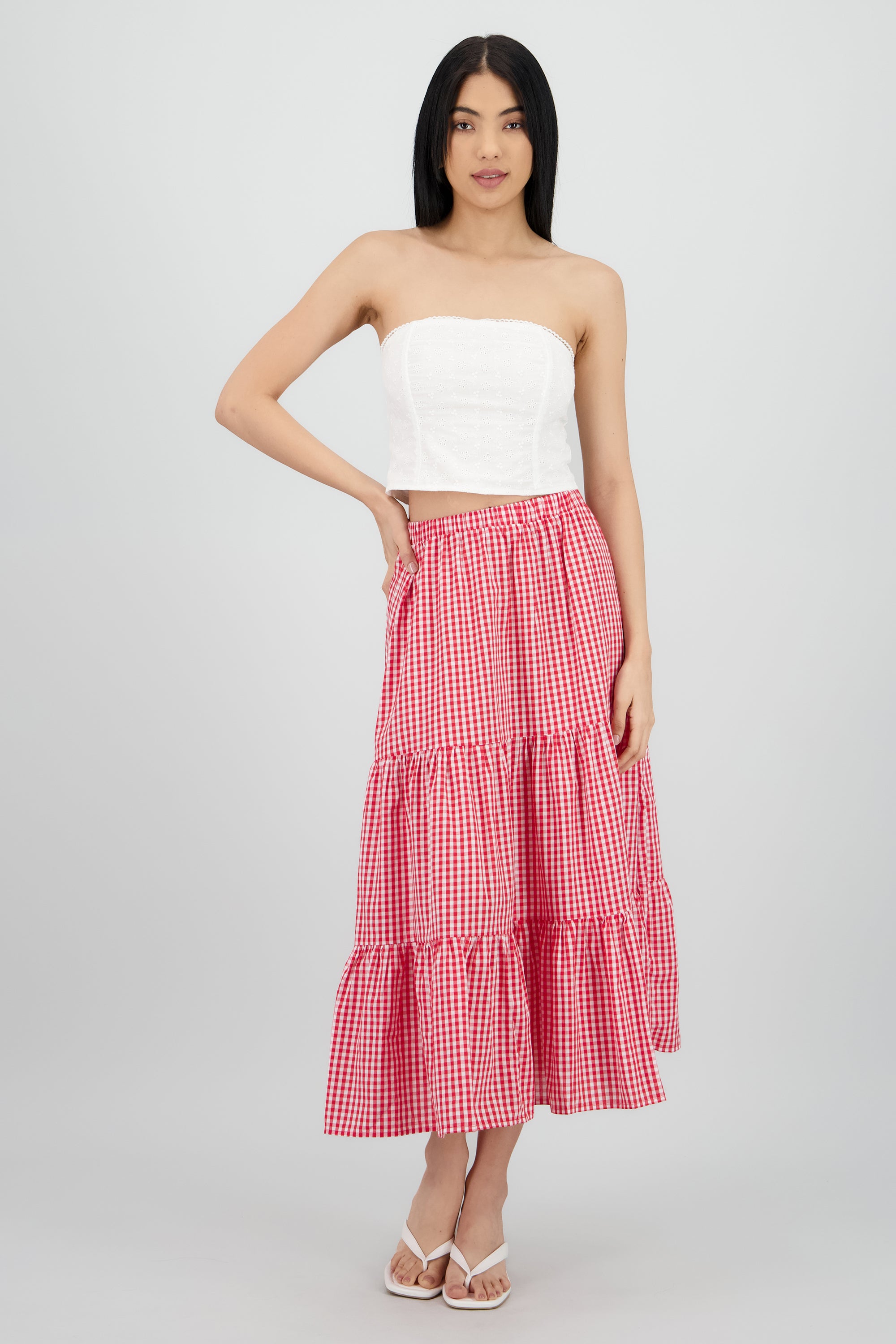 Falda maxi ginham ROJO COMBO