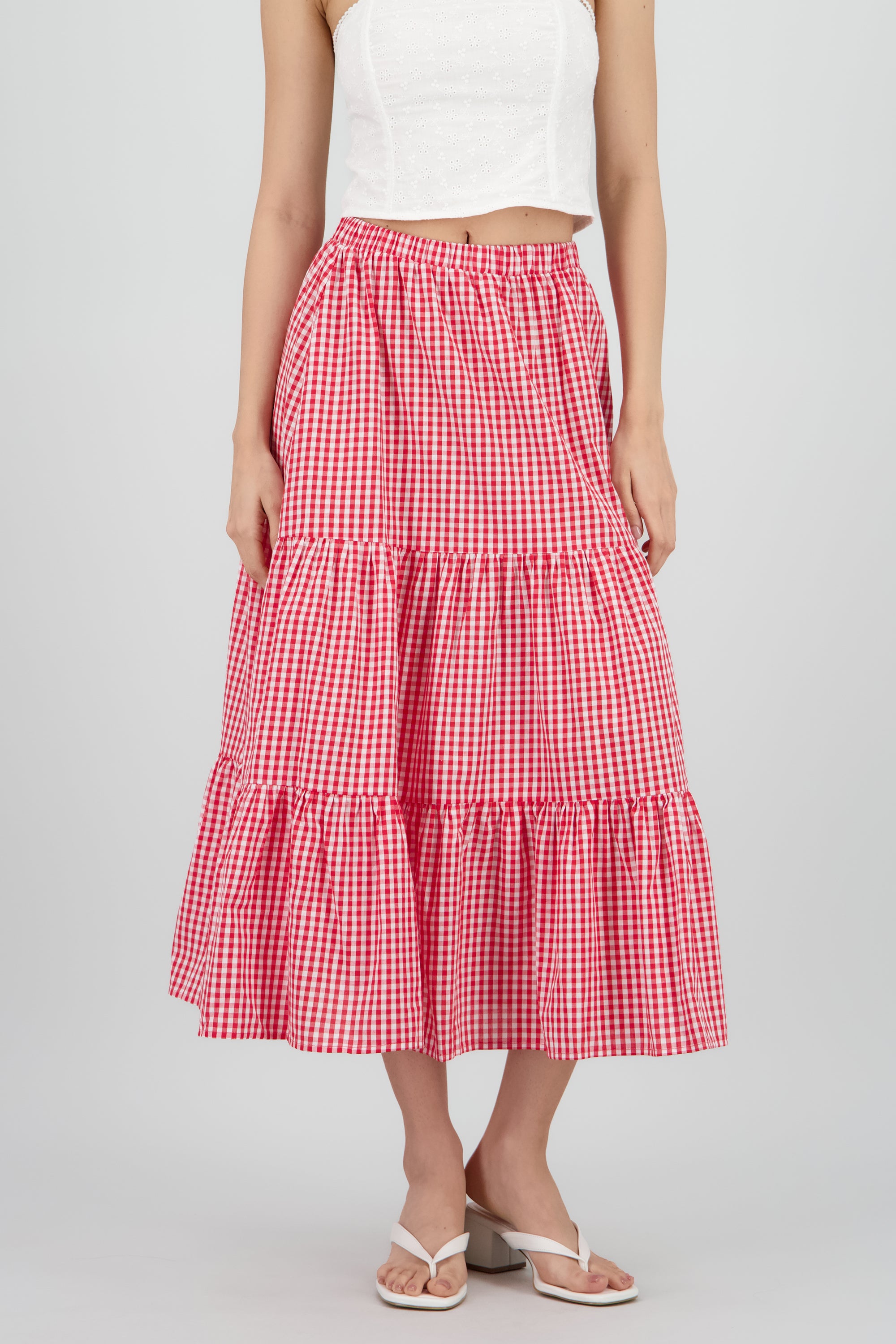 Falda maxi ginham ROJO COMBO
