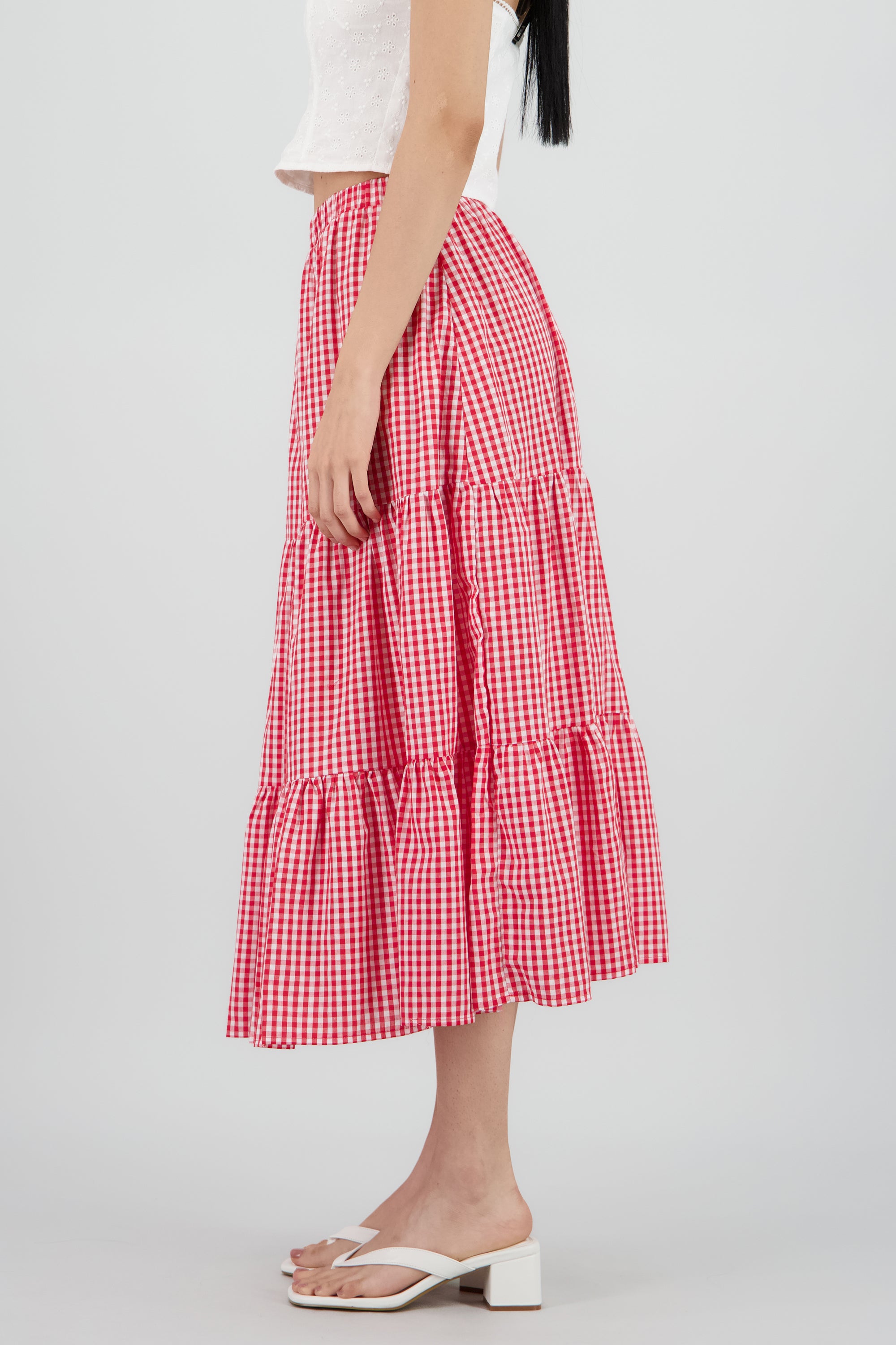 Falda maxi ginham ROJO COMBO
