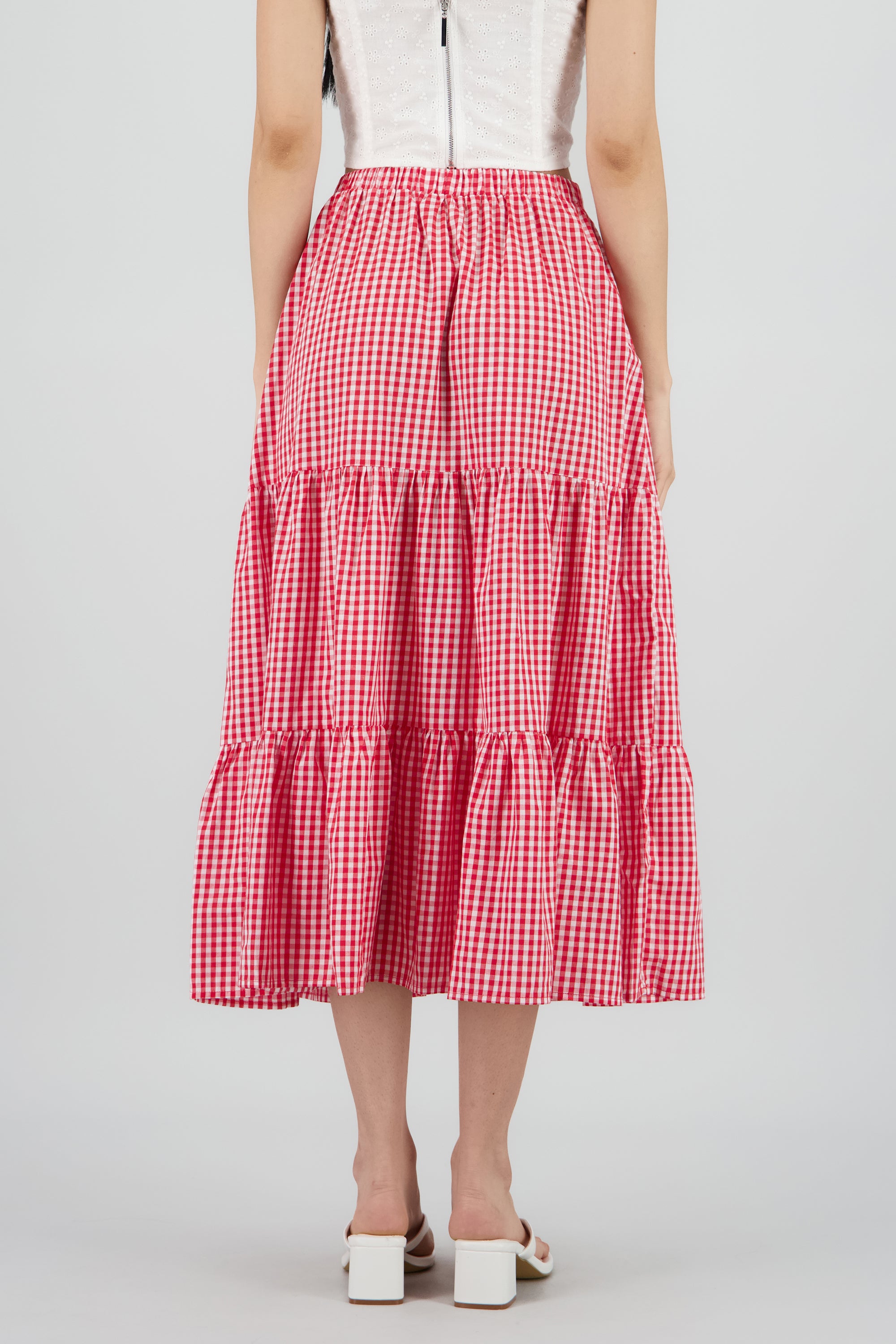 Falda maxi ginham ROJO COMBO
