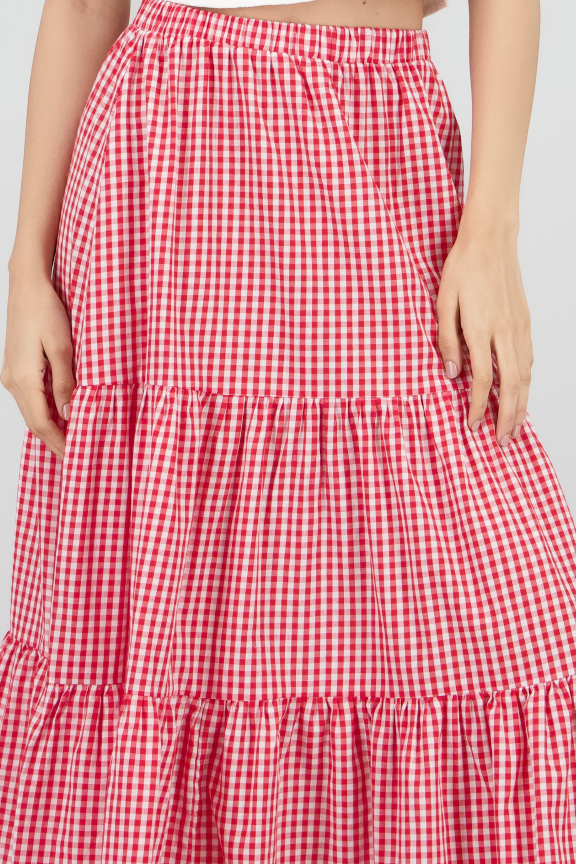 Falda maxi ginham ROJO COMBO
