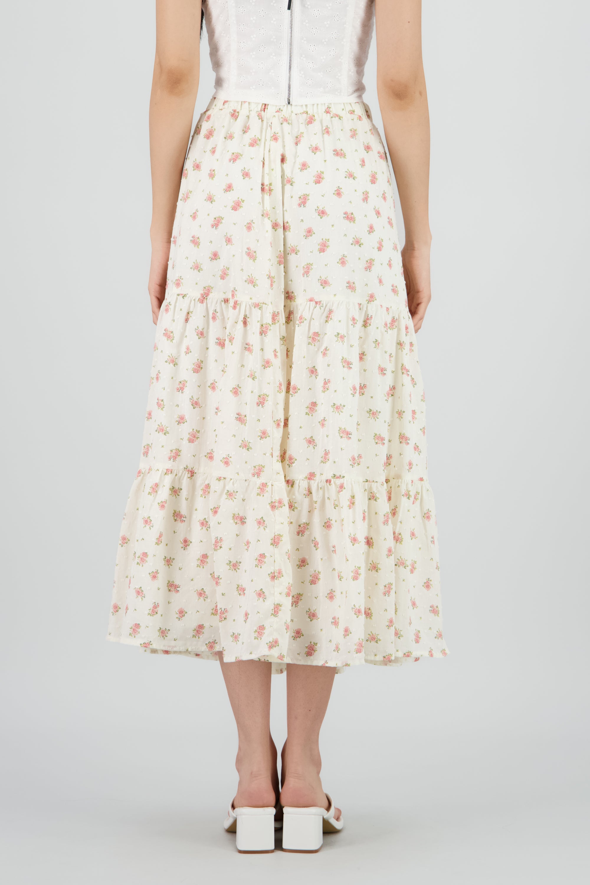 Falda maxi flores y puntos BLANCO COMBO