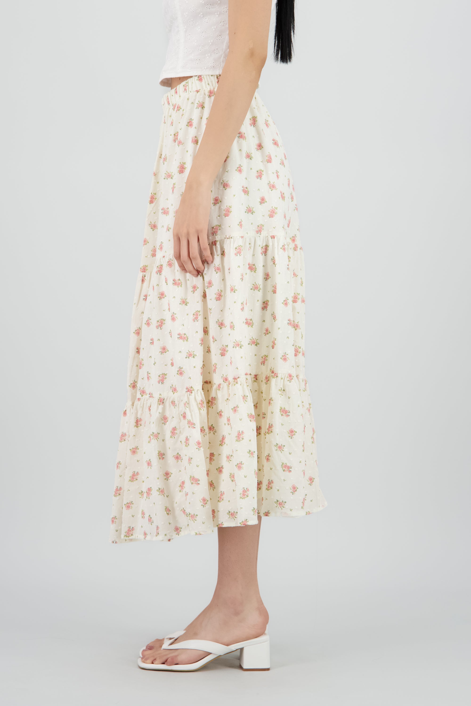 Falda maxi flores y puntos BLANCO COMBO