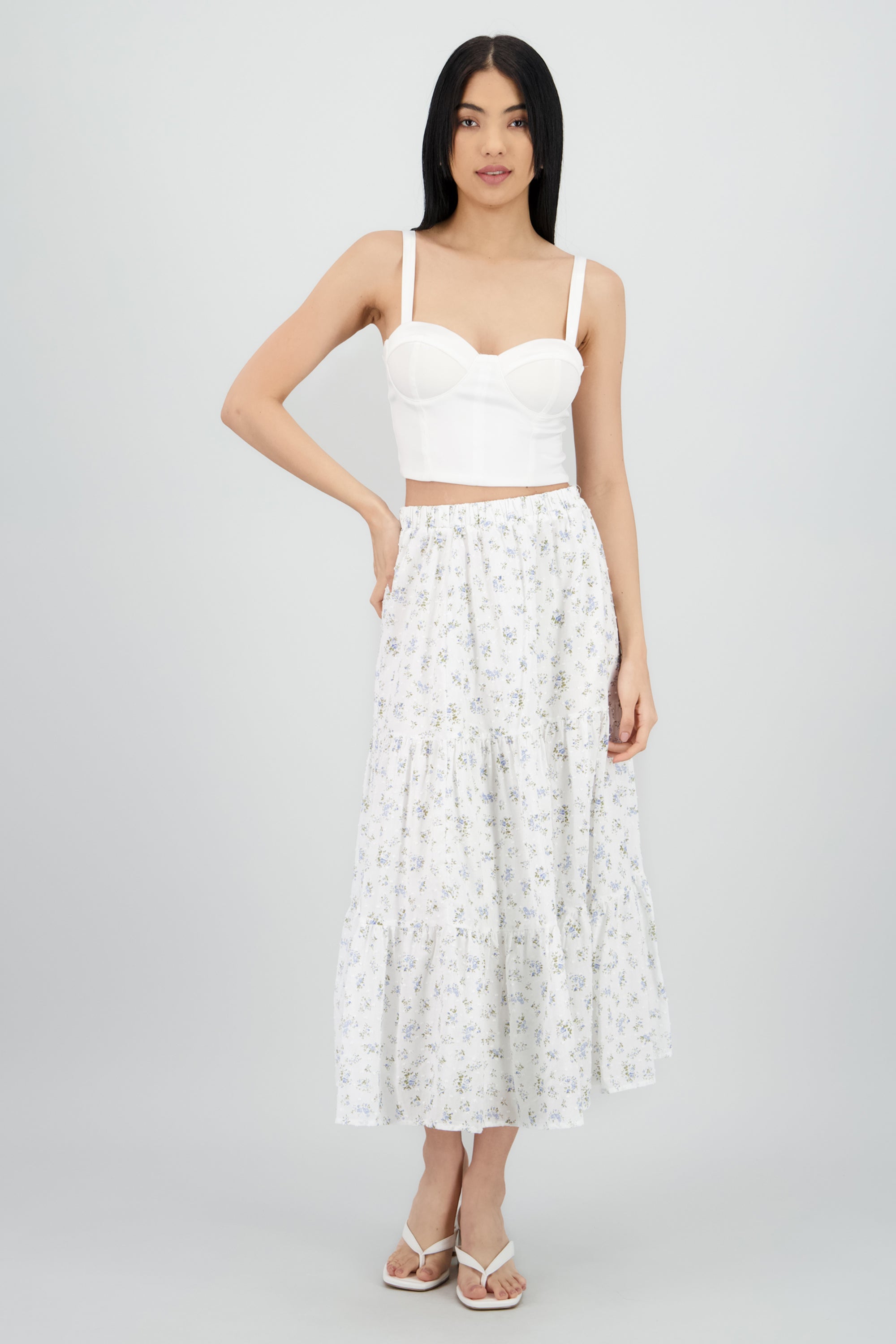 Falda maxi olanes estampado flores HUESO COMBO
