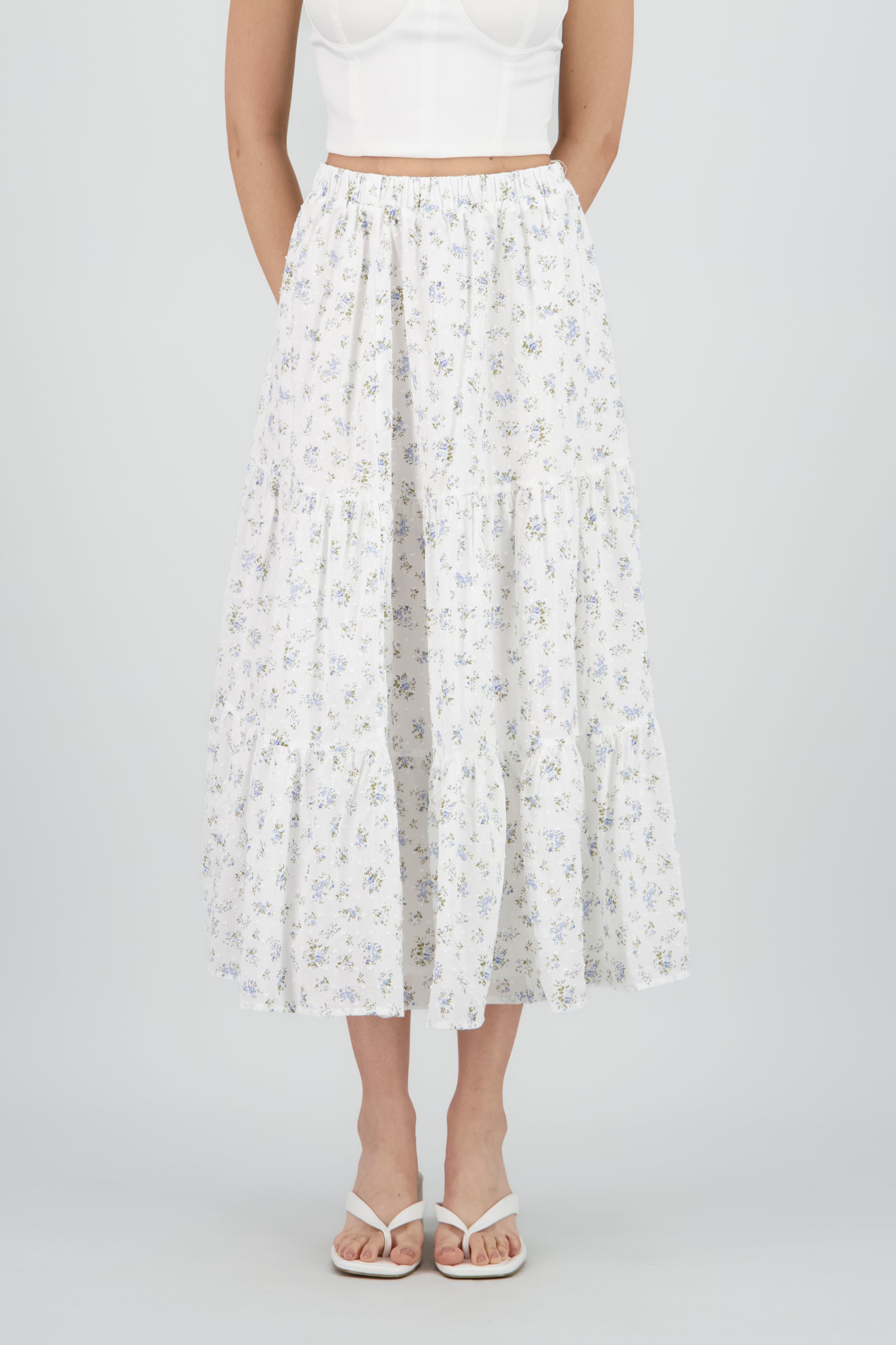 Falda maxi olanes estampado flores HUESO COMBO
