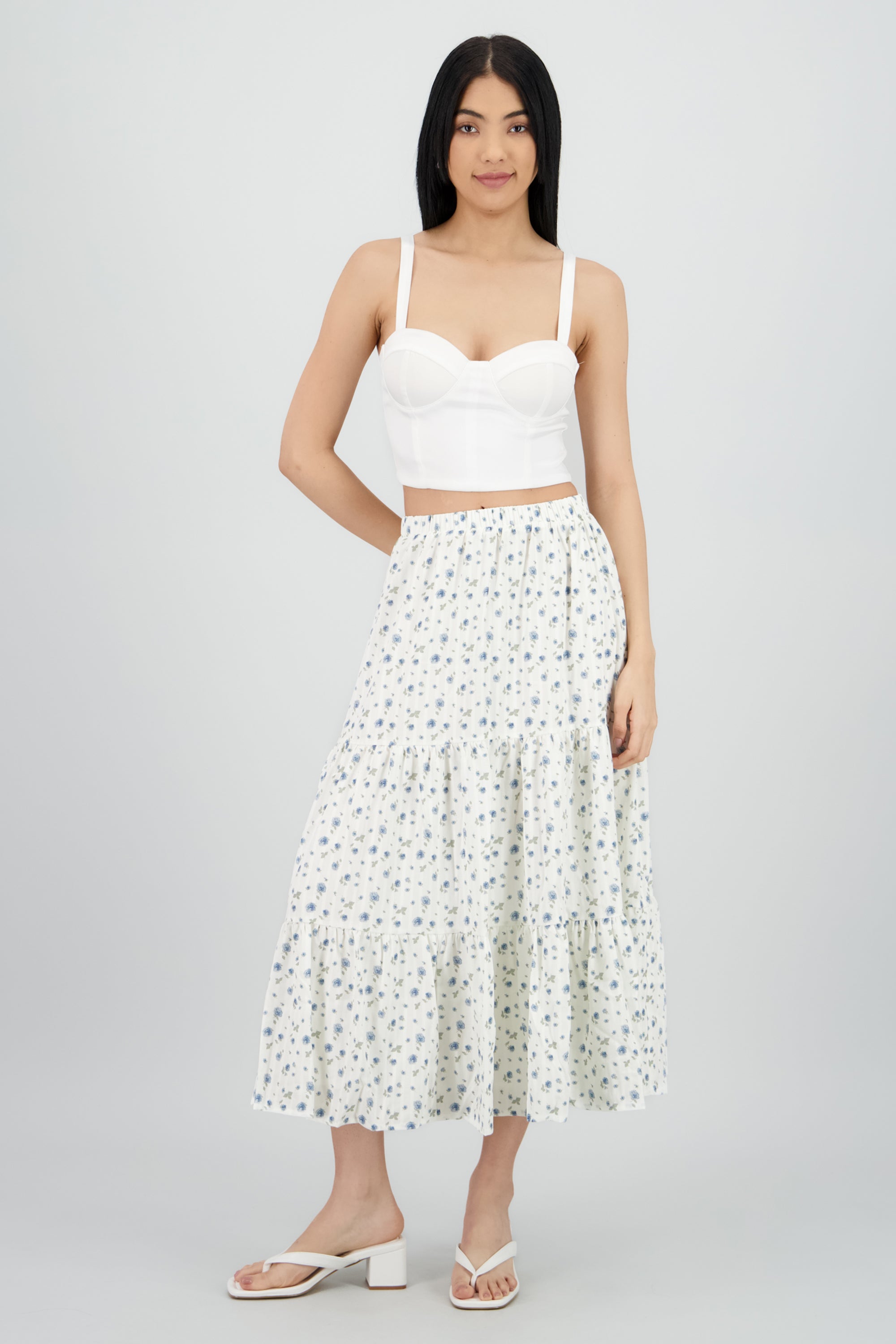 Falda maxi estampado rosas HUESO COMBO