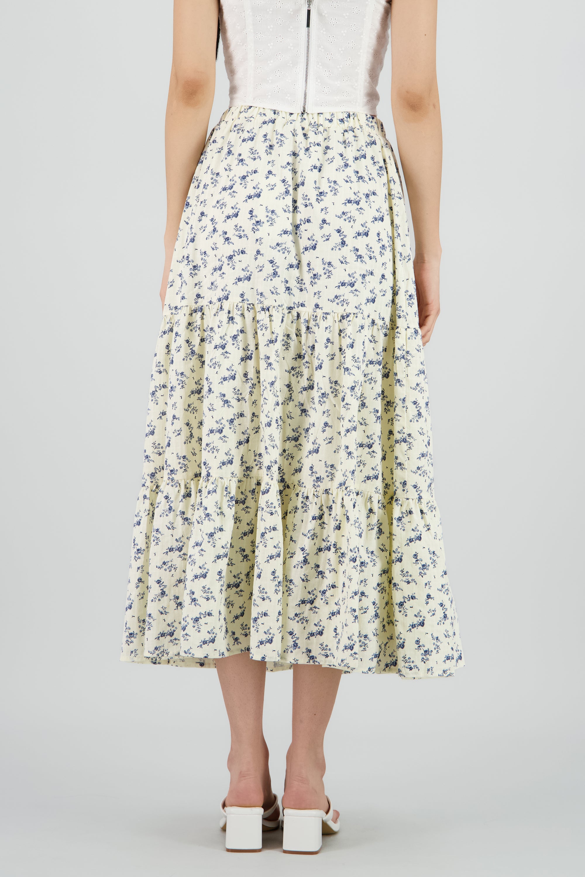 Falda maxi flores textura CREMA