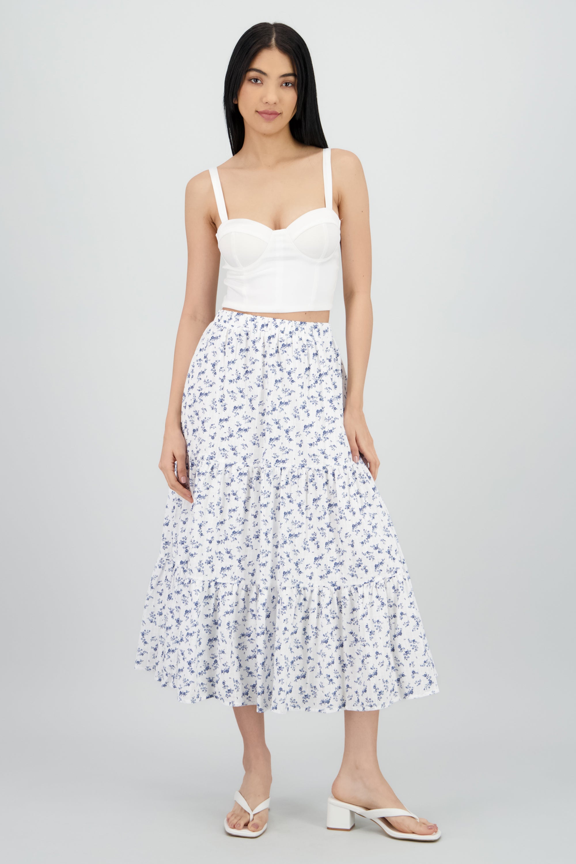 Falda maxi flores textura BLANCO COMBO