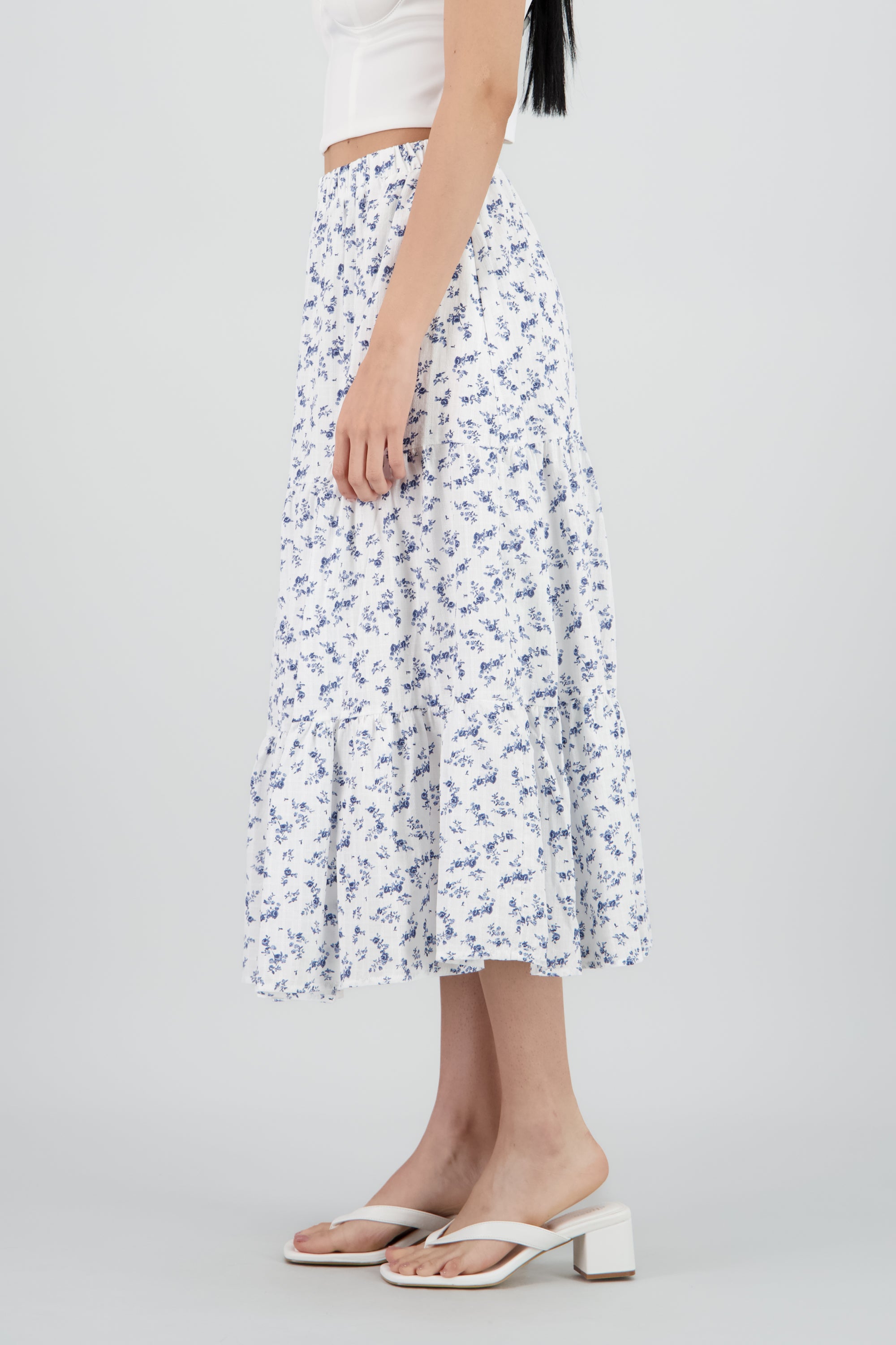 Falda maxi flores textura BLANCO COMBO