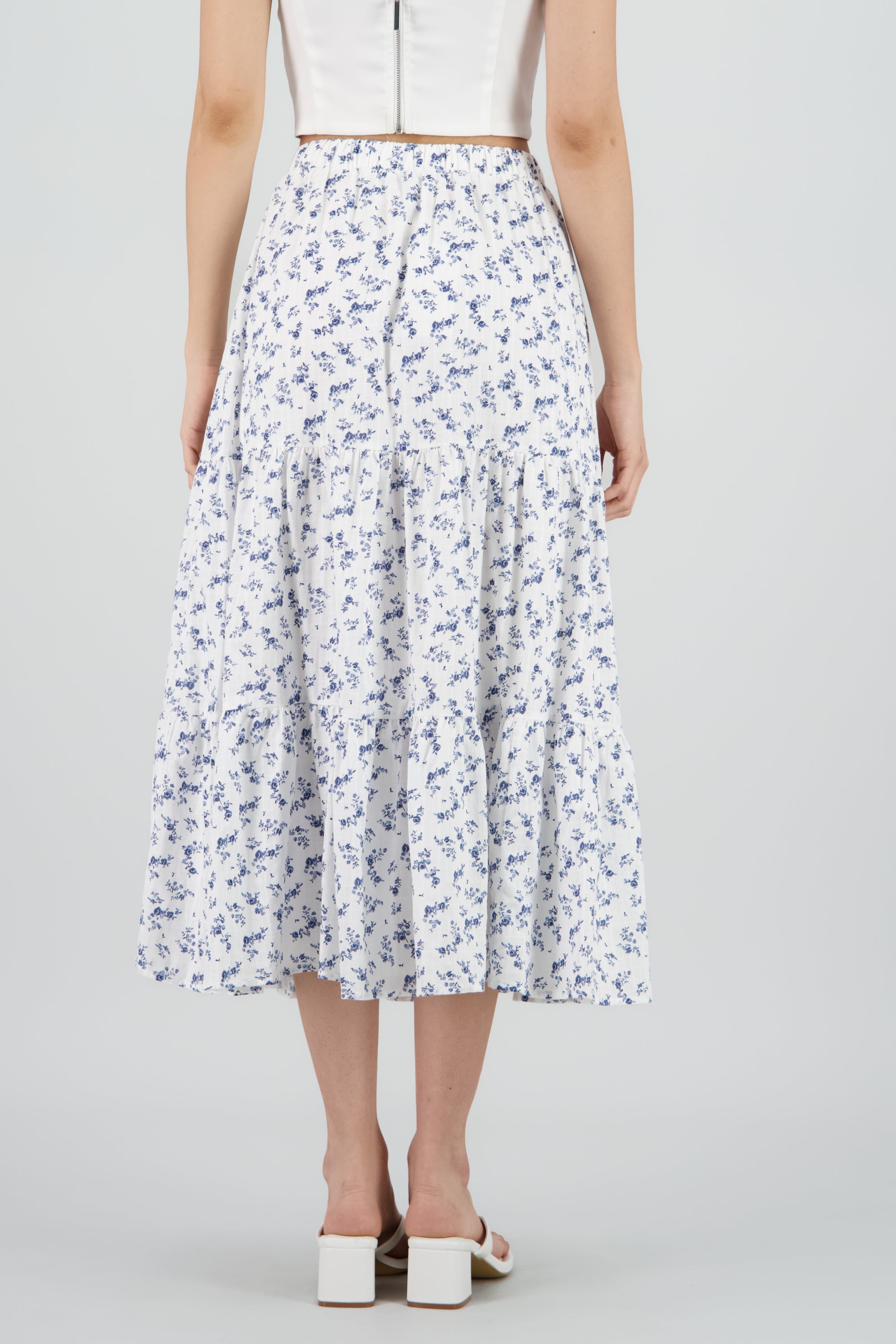 Falda maxi flores textura BLANCO COMBO