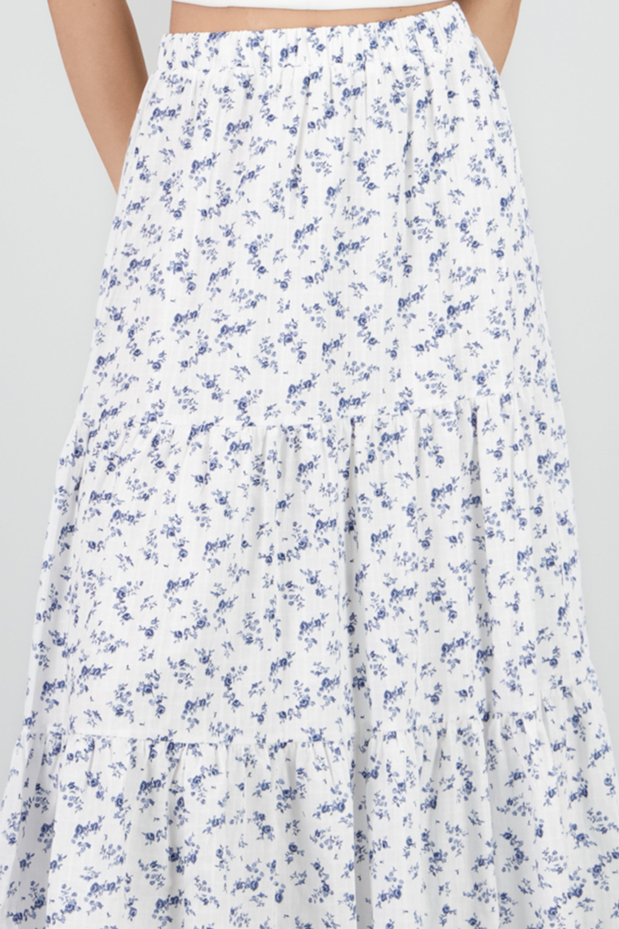 Falda maxi flores textura BLANCO COMBO