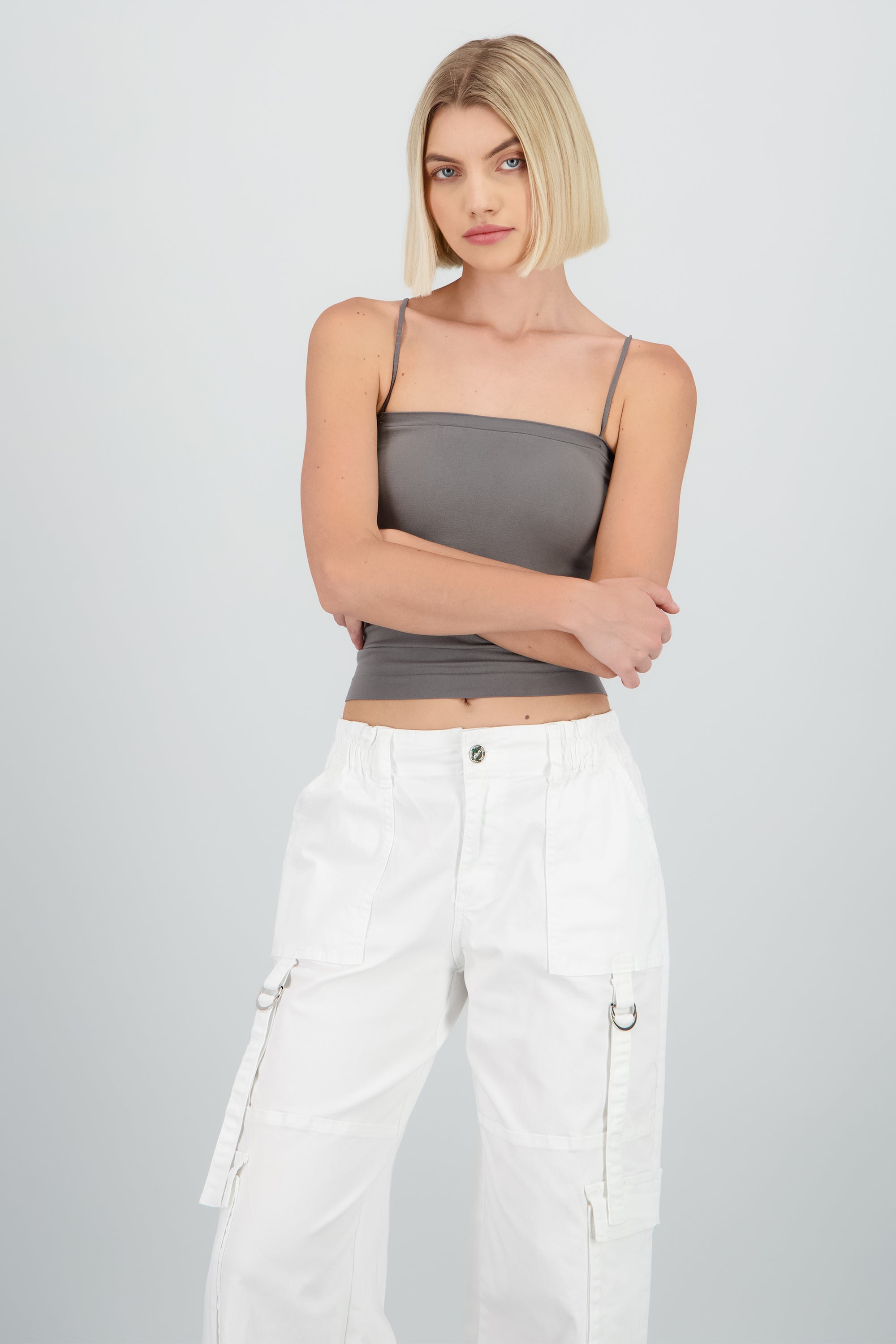 Top tubo con copas GRIS