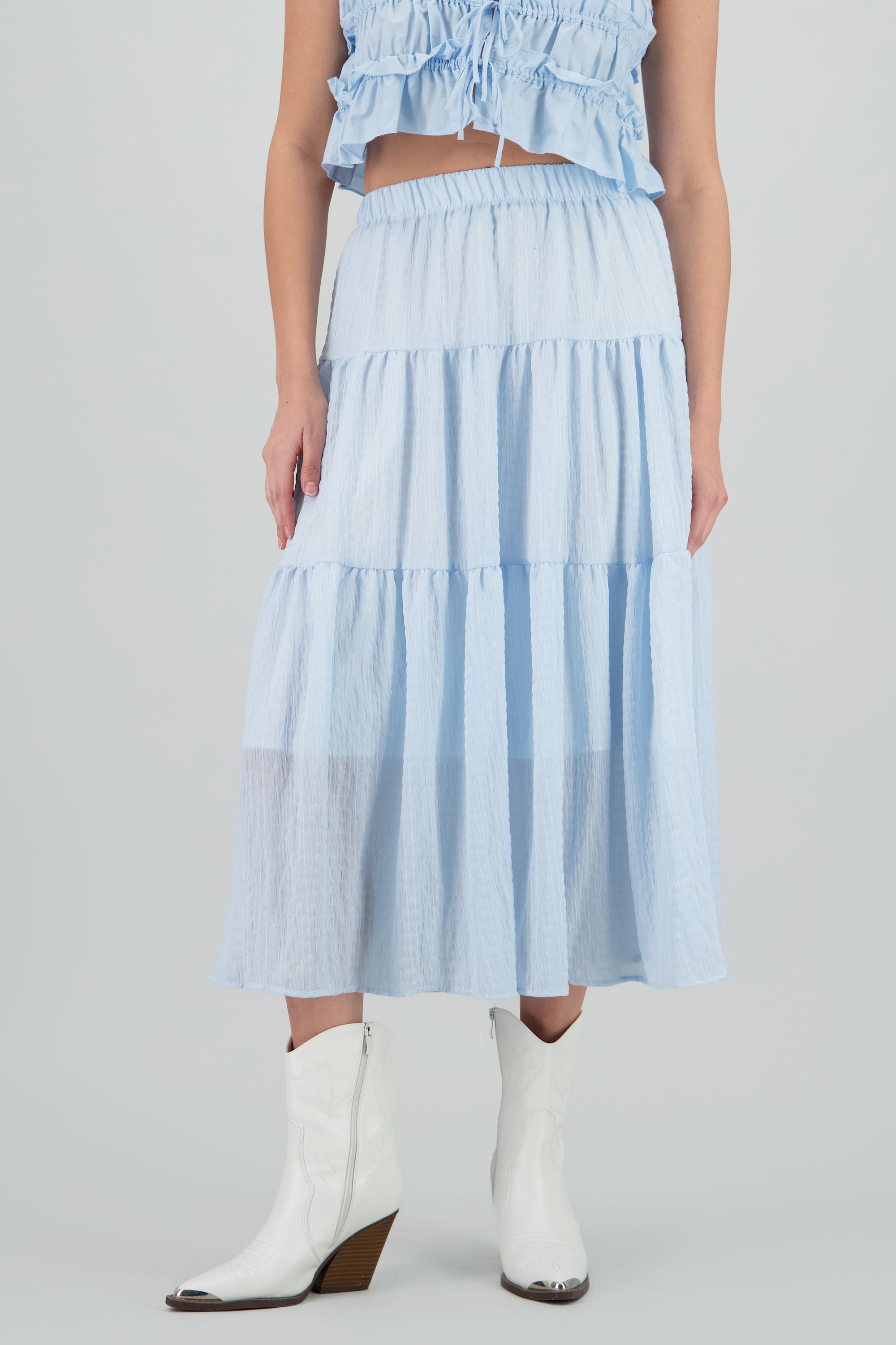 Falda midi textura AZUL CIELO