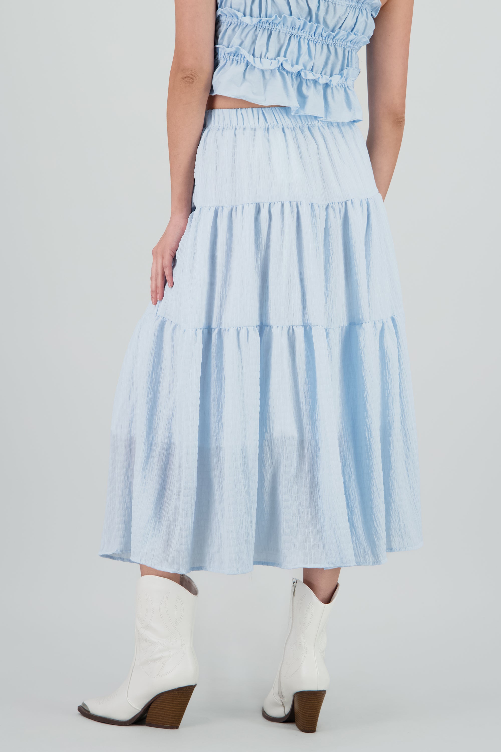 Falda midi textura AZUL CIELO