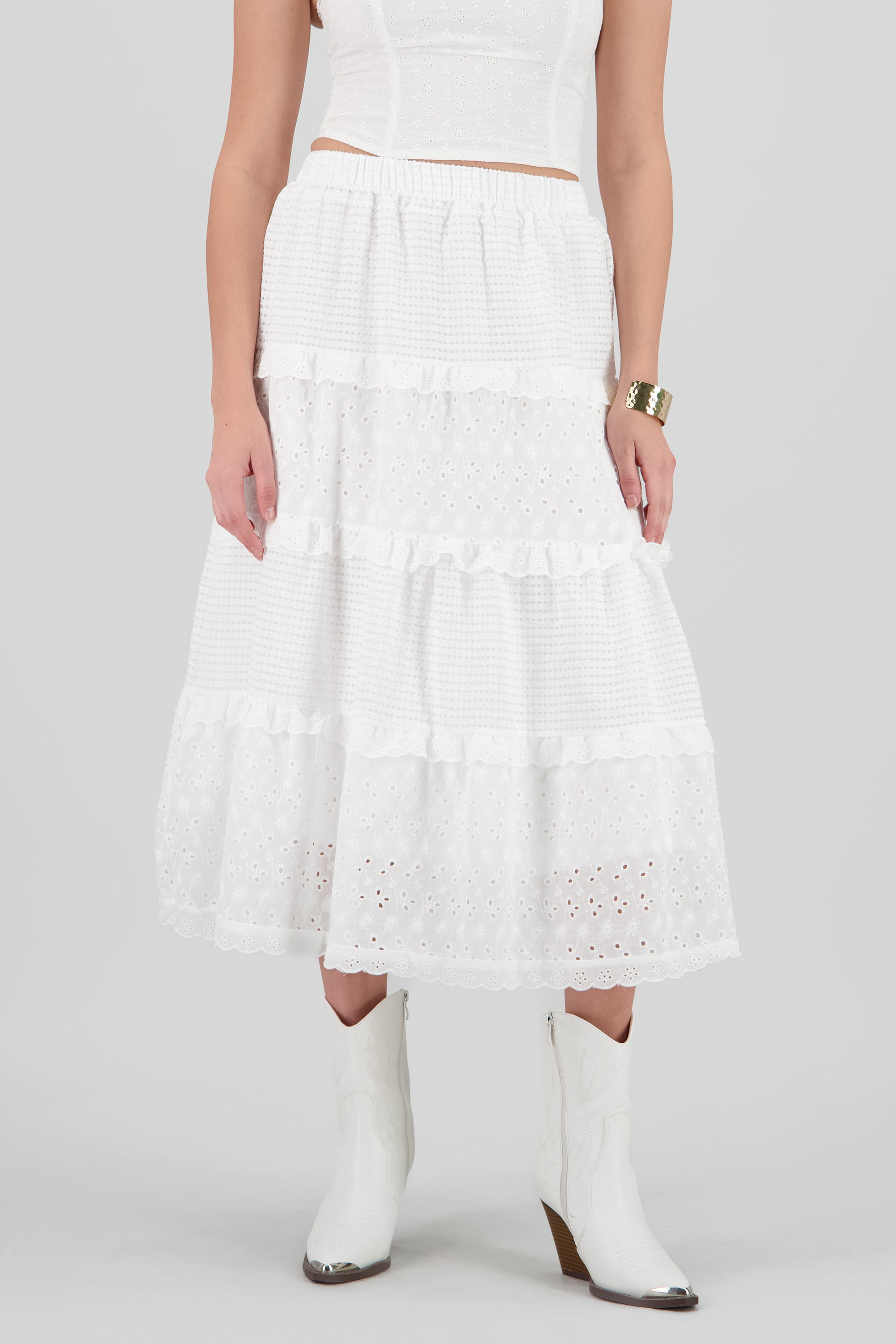 Maxi falda detalle bordado BLANCO