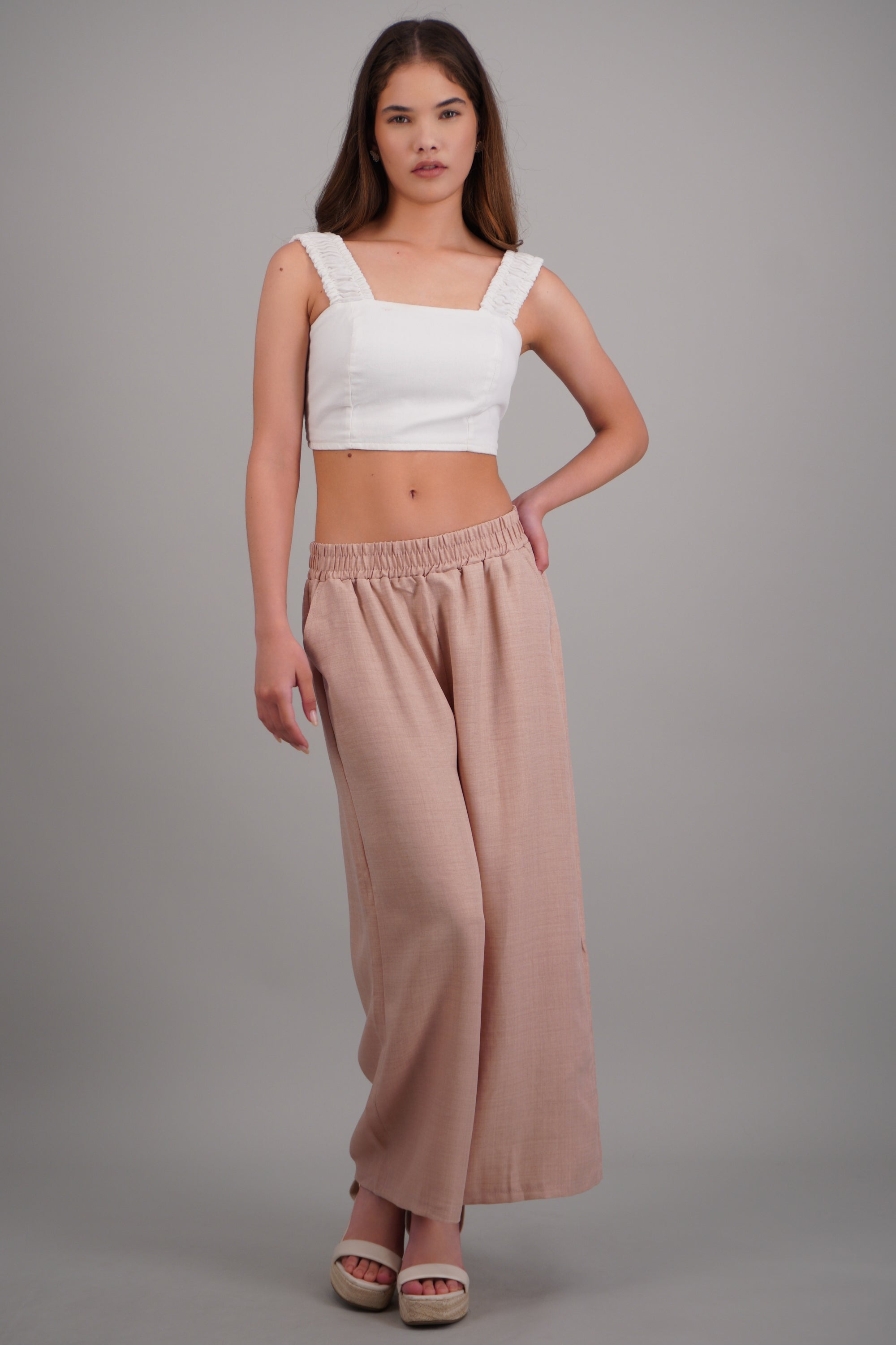 Pantalon textura ROSA PASTEL