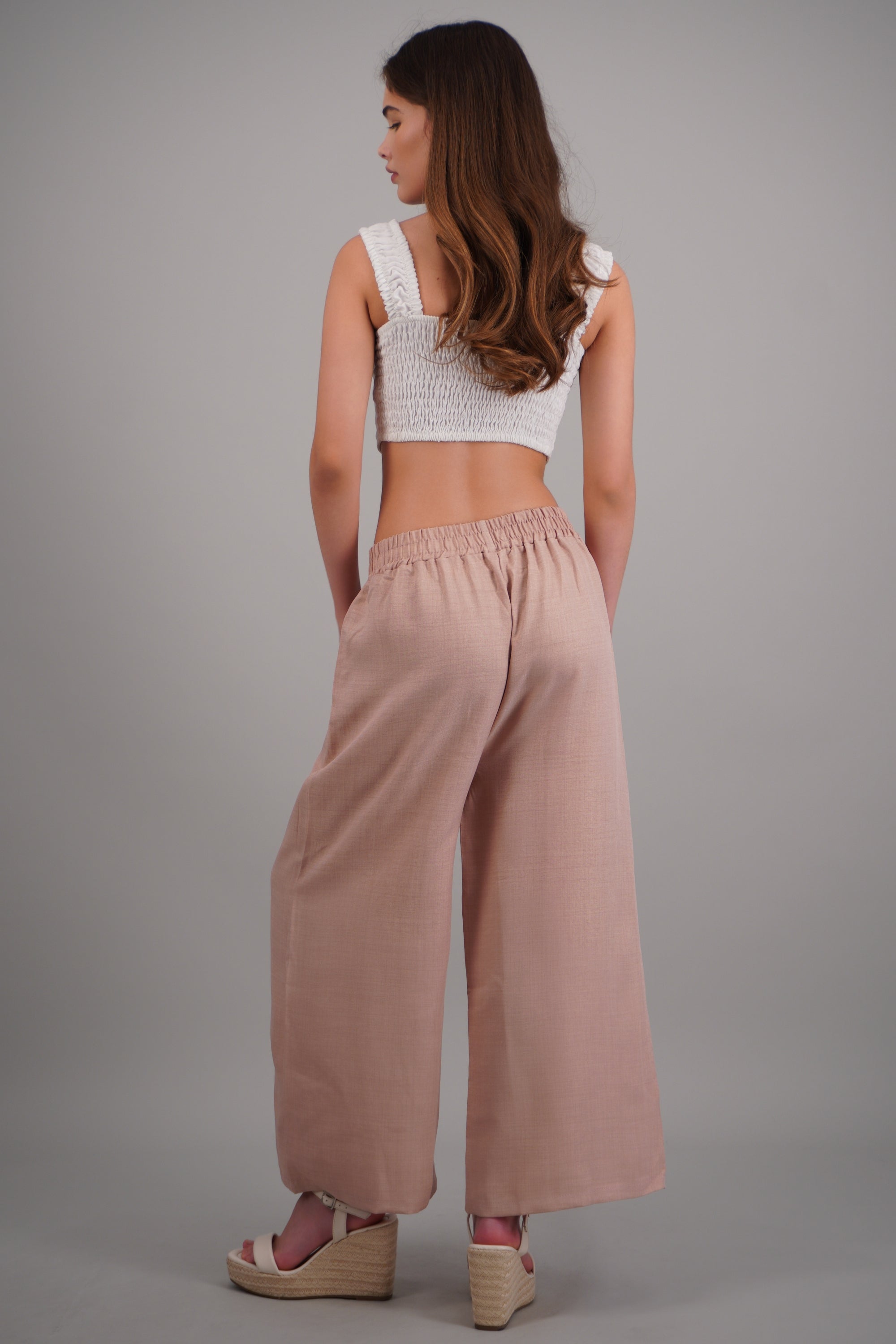 Pantalon textura ROSA PASTEL