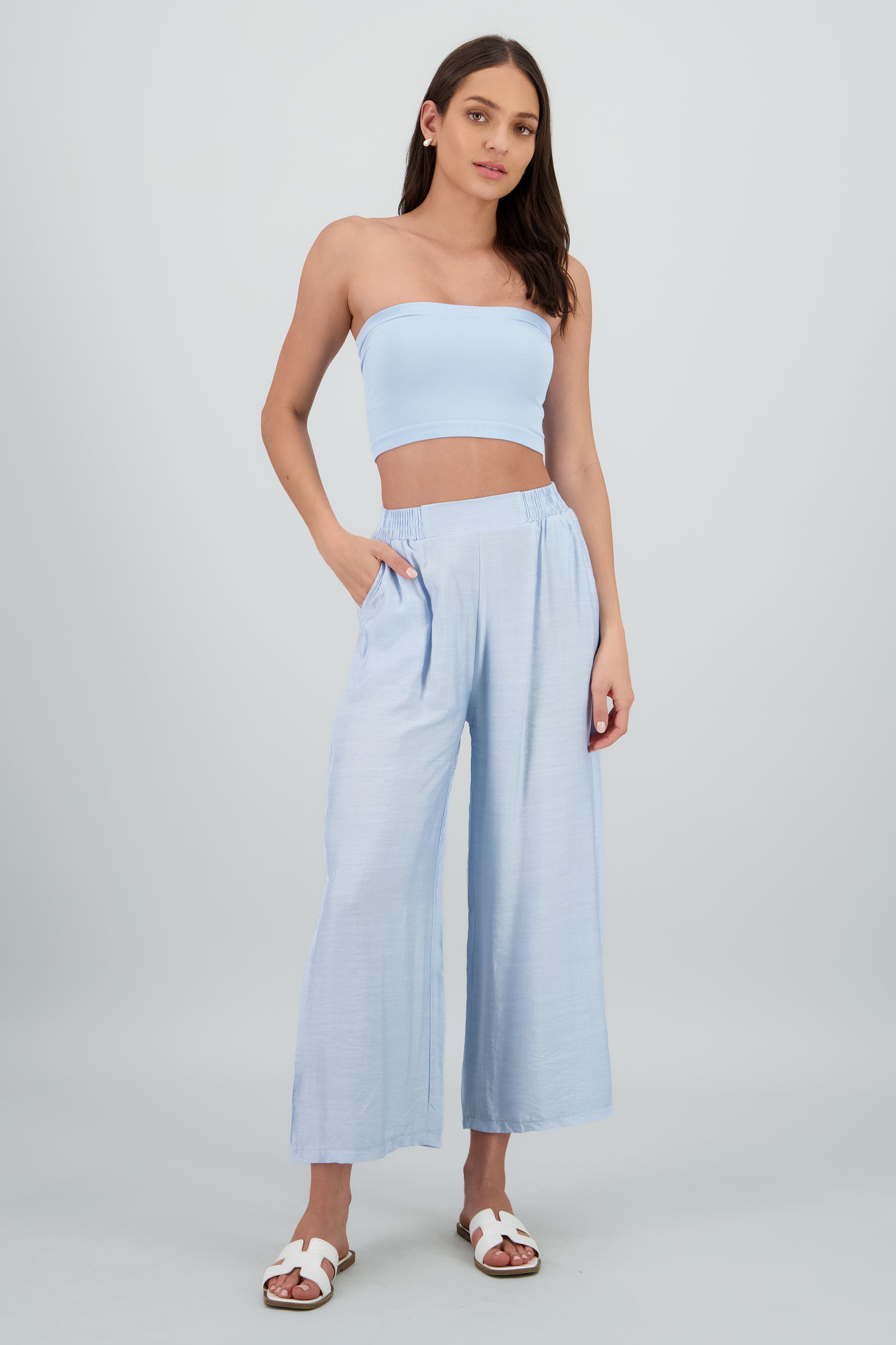 Pantalon amplio liso AZUL CIELO