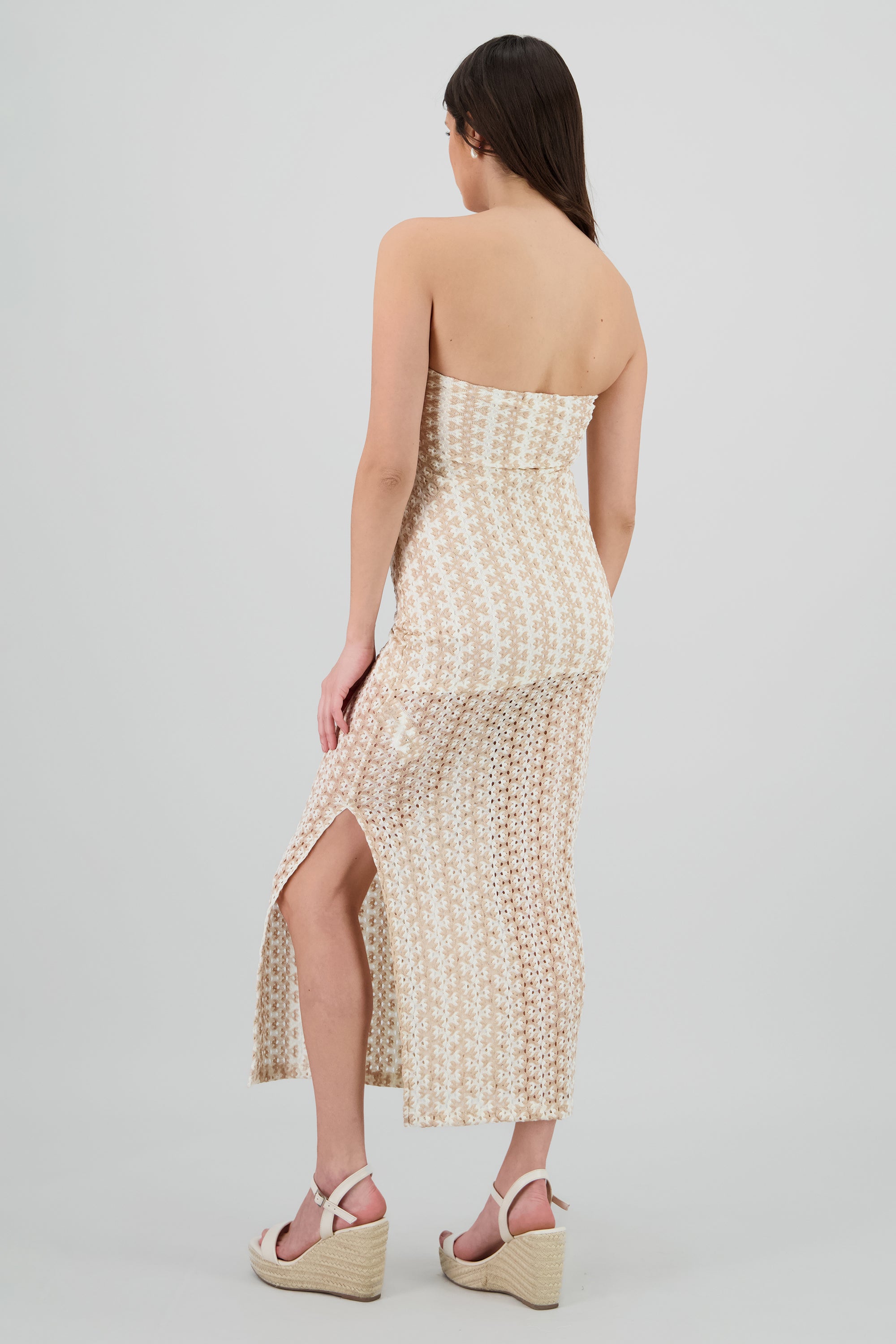 Vestido maxi strapless tejido KHAKI COMBO