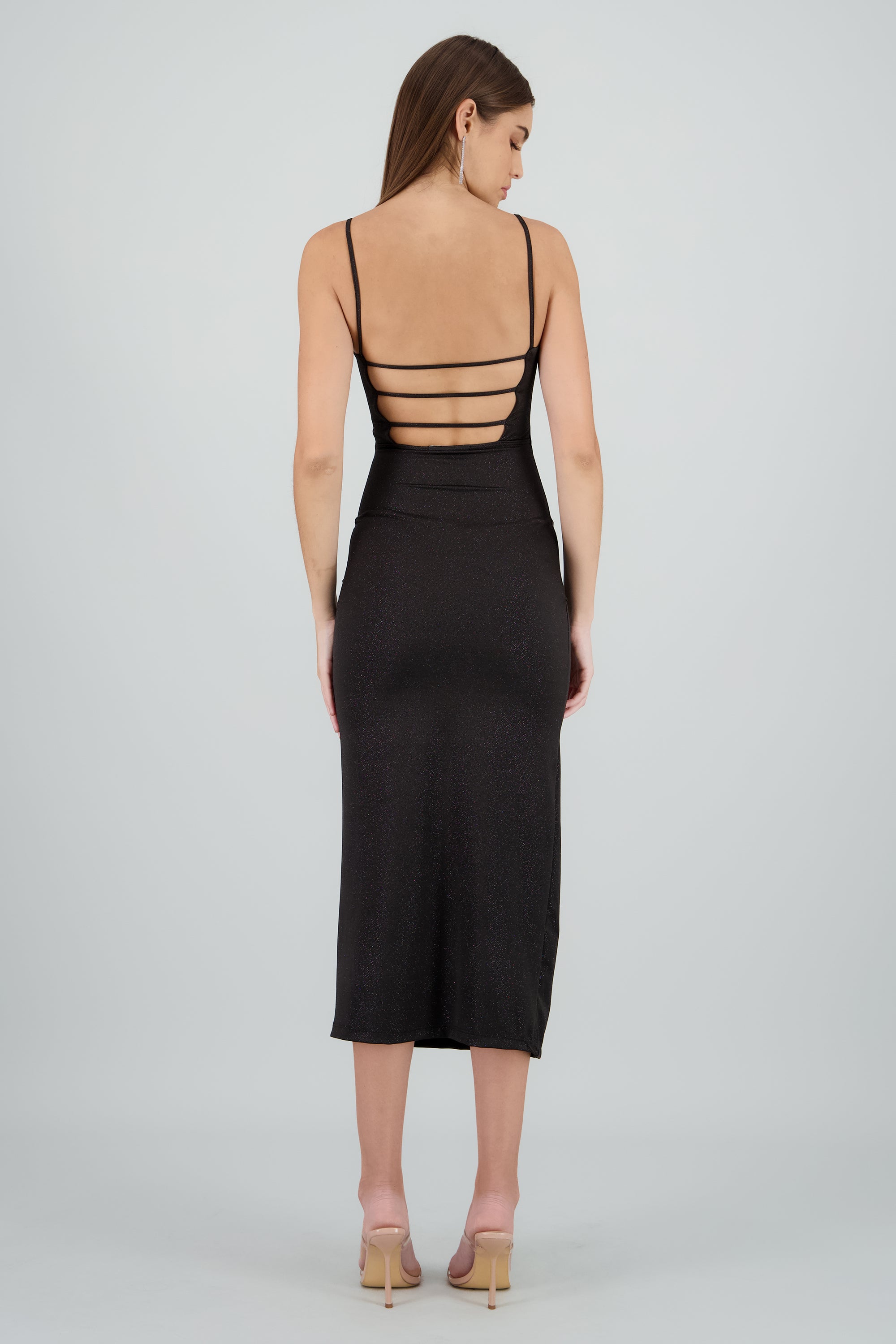 Vestido maxi brillos espalda abierta NEGRO