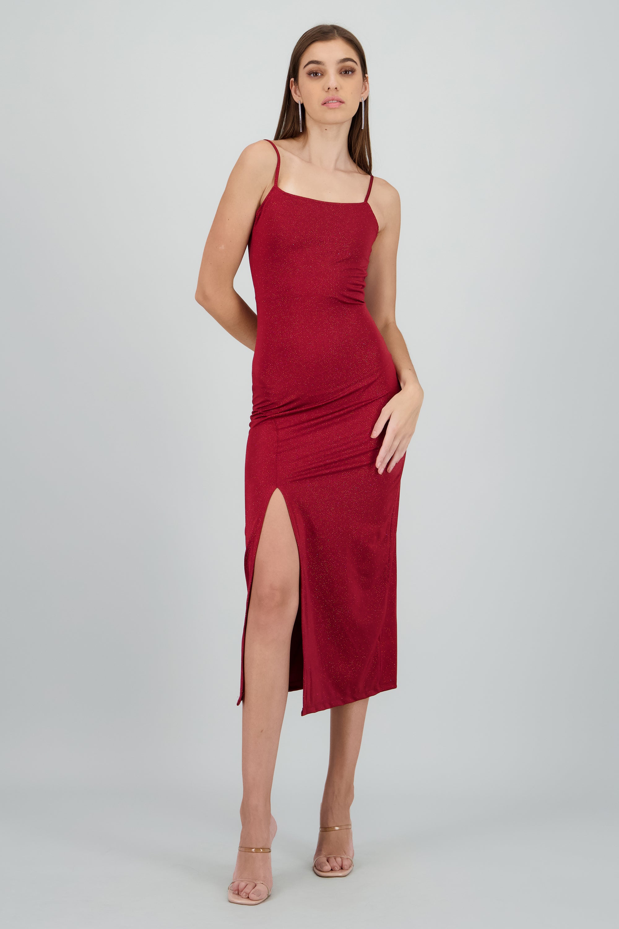 Vestido maxi brillos espalda abierta VINO