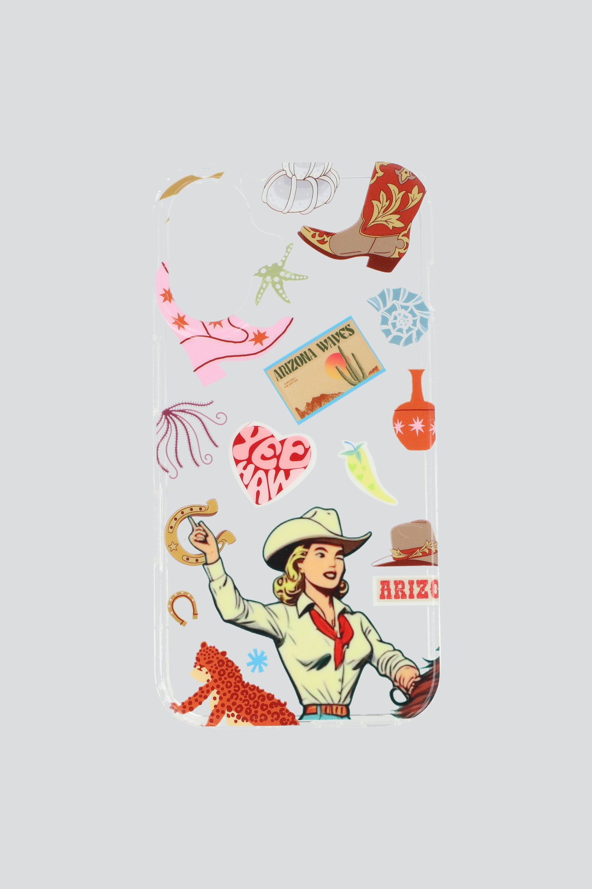 Funda cel iph 16 collage country TRANSPARENTE