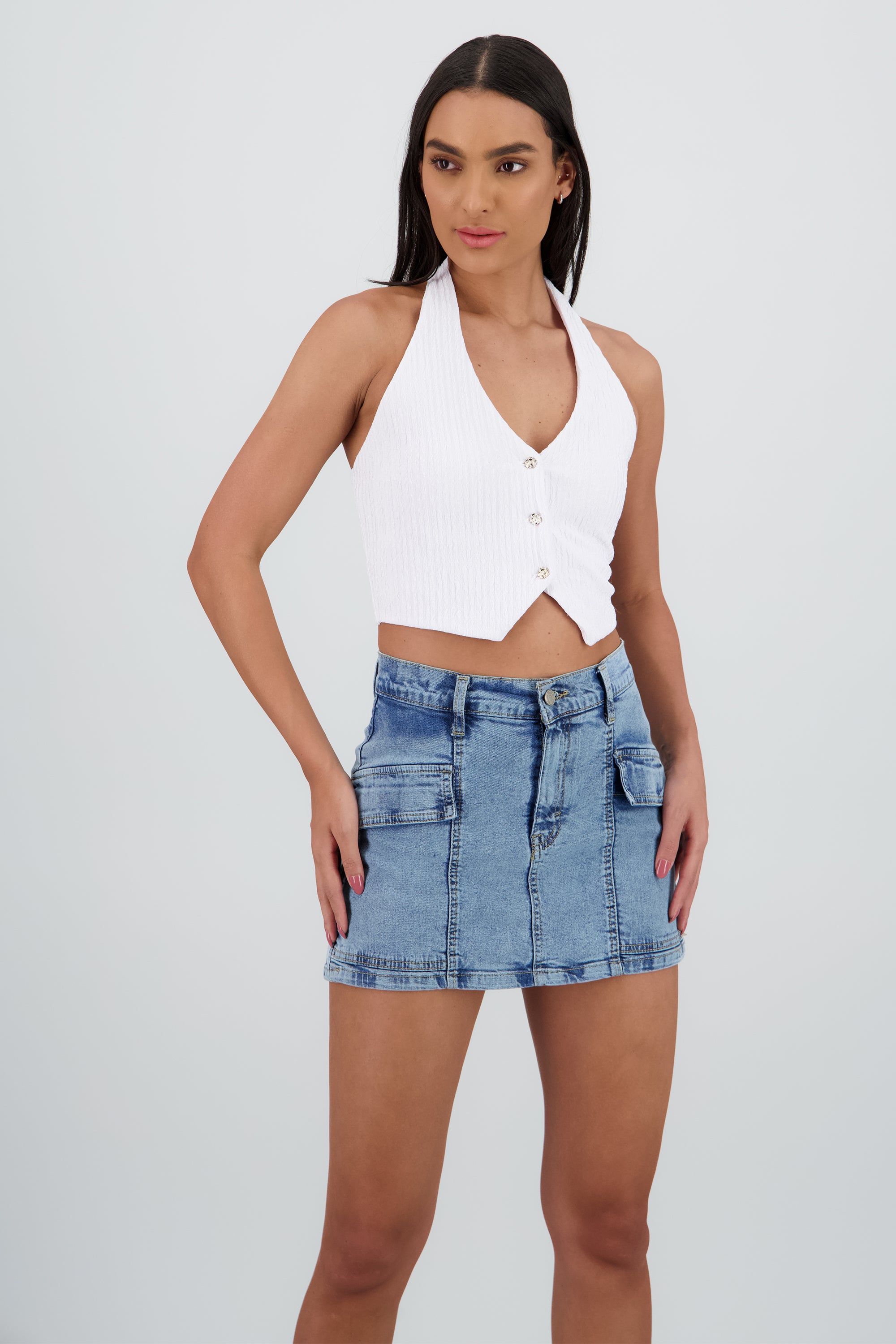 Top halter botones textura BLANCO
