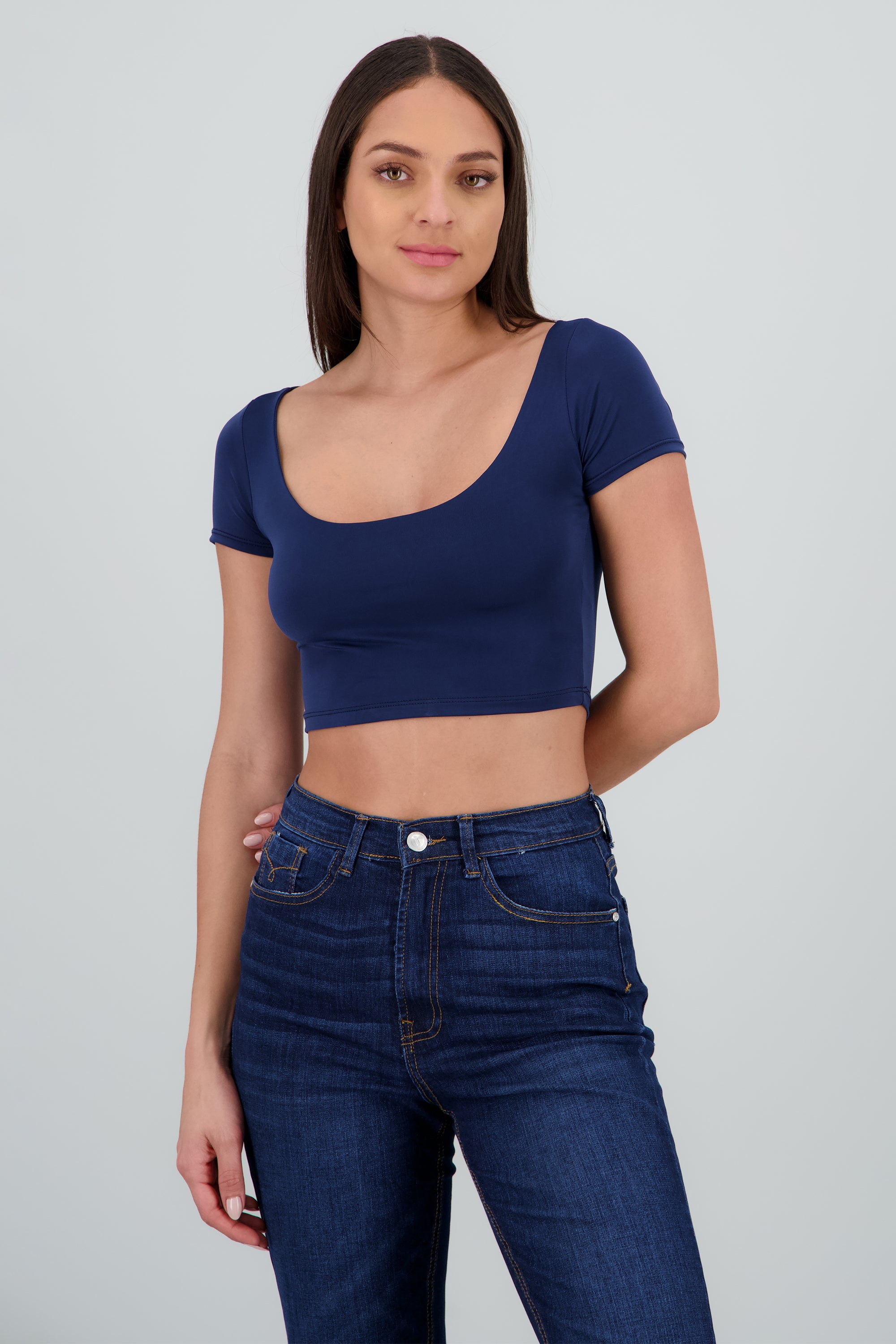 Top corto manga corta doble tela MARINO