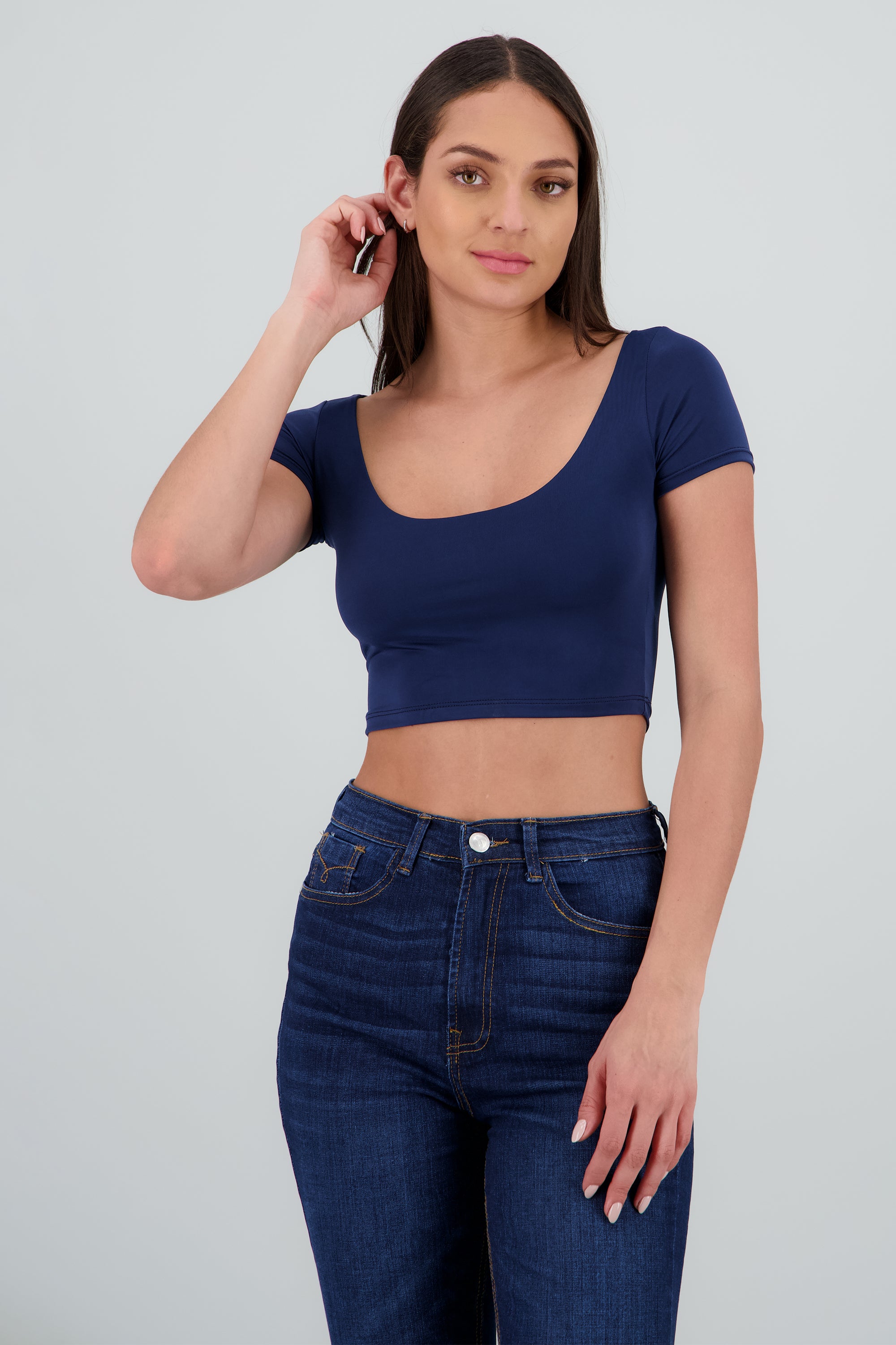 Top corto manga corta doble tela MARINO