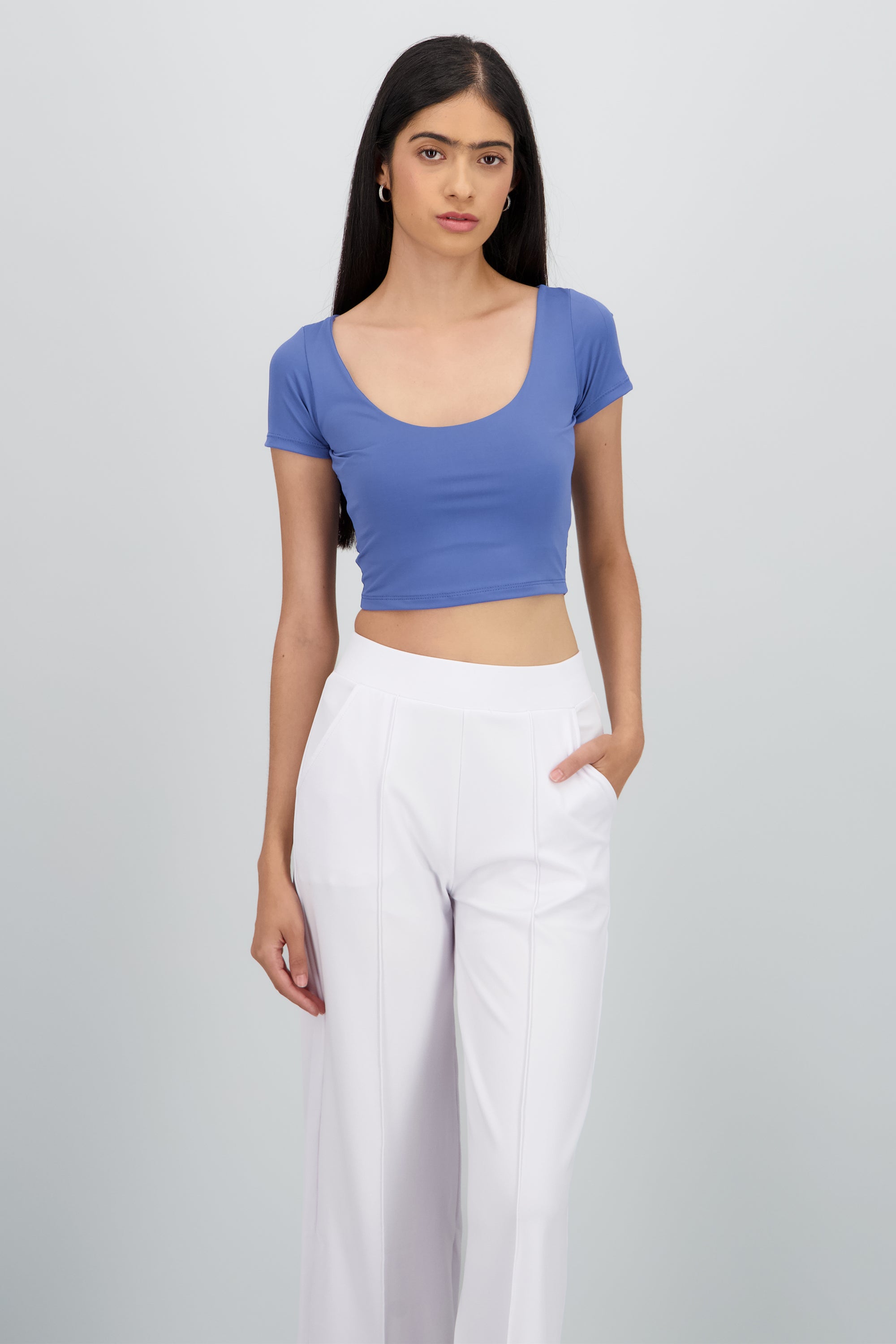 Top corto manga corta doble tela AZUL PASTEL