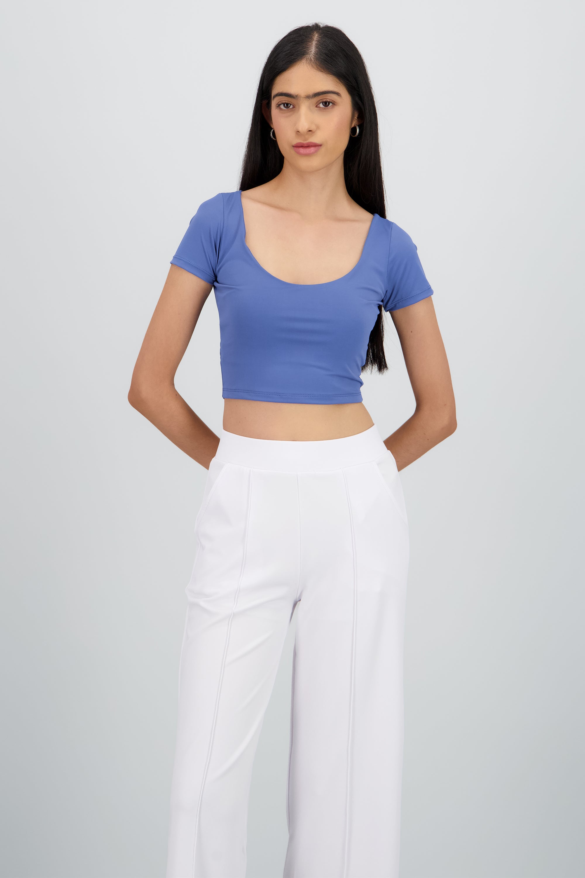 Top corto manga corta doble tela AZUL PASTEL