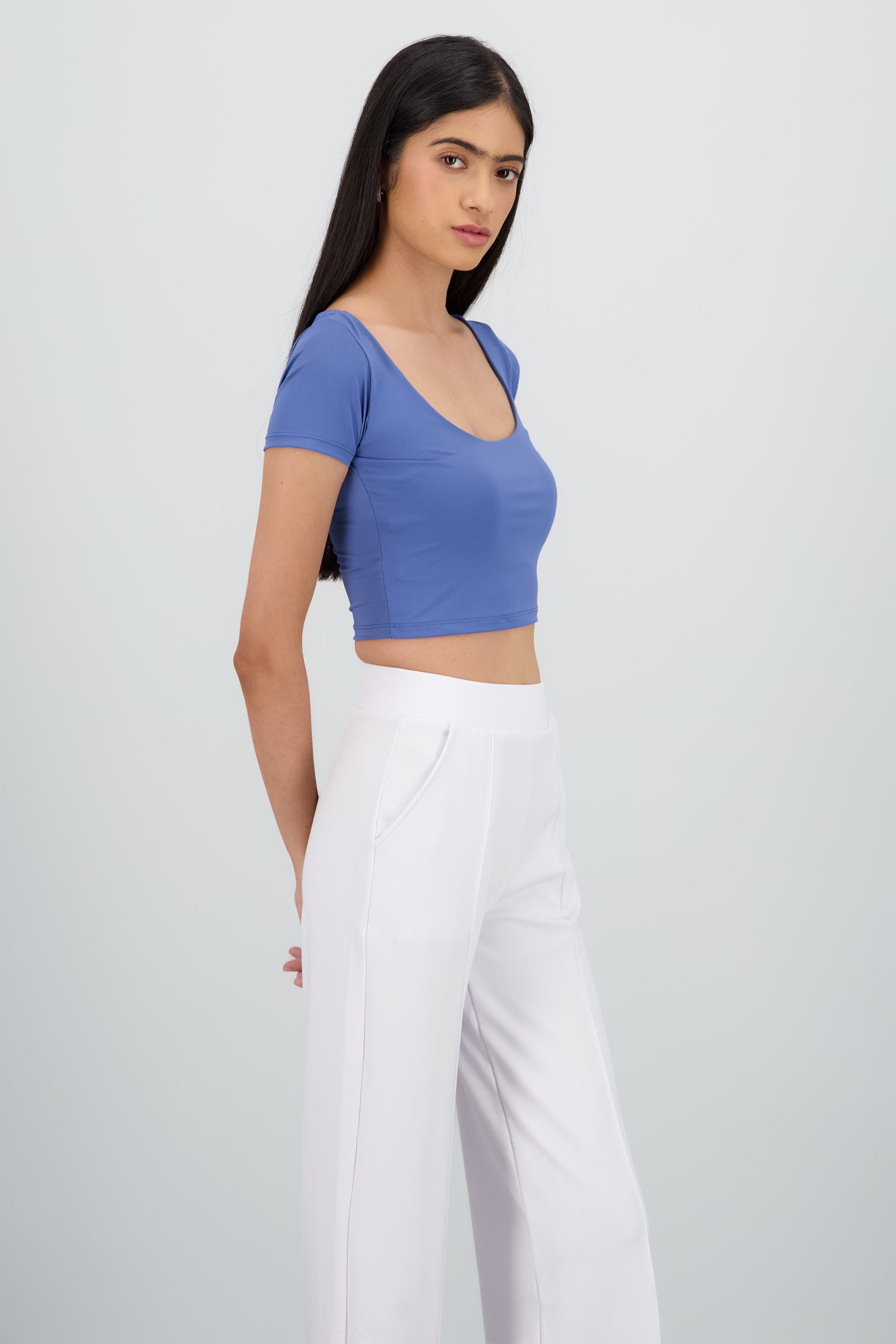 Top corto manga corta doble tela AZUL PASTEL