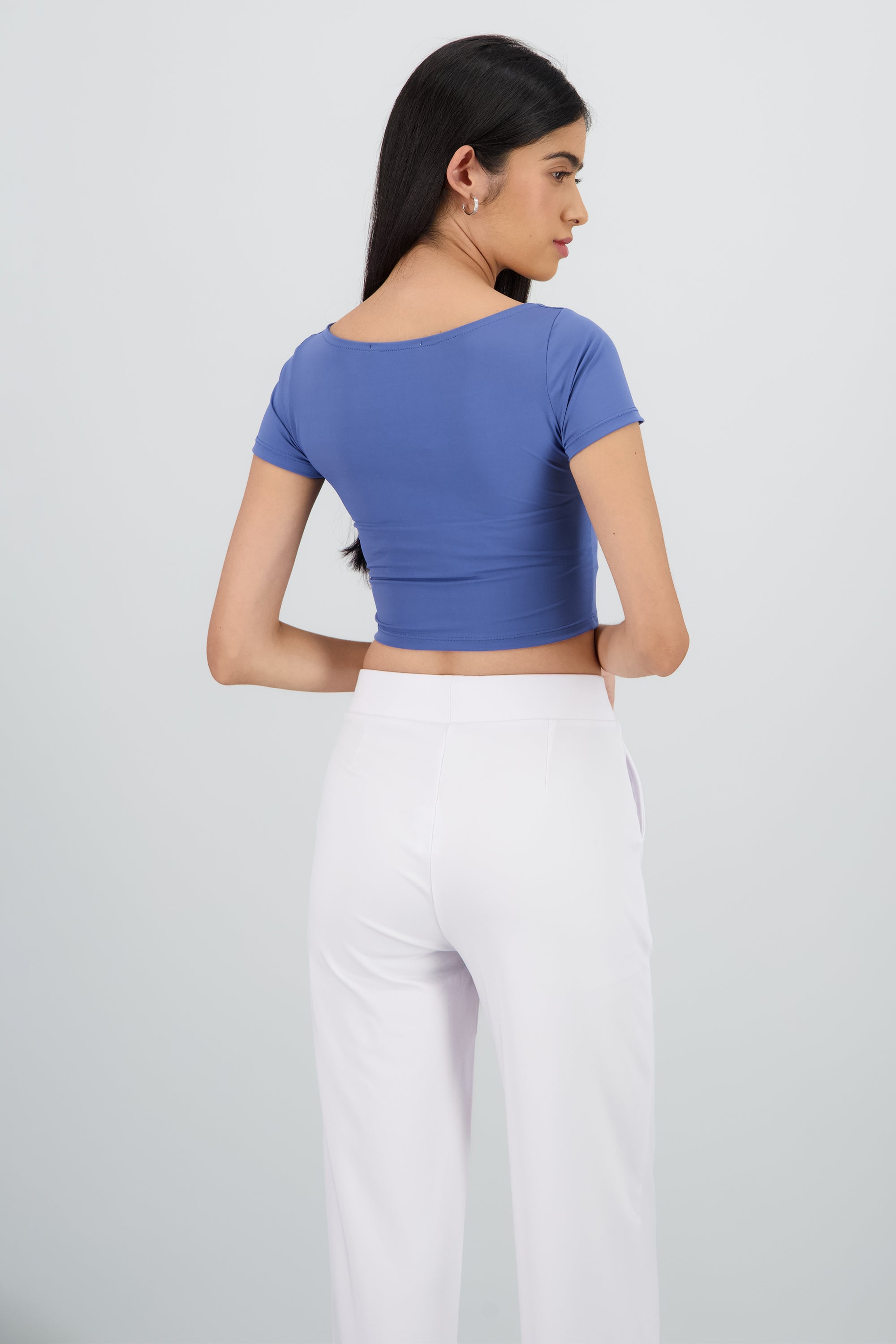 Top corto manga corta doble tela AZUL PASTEL