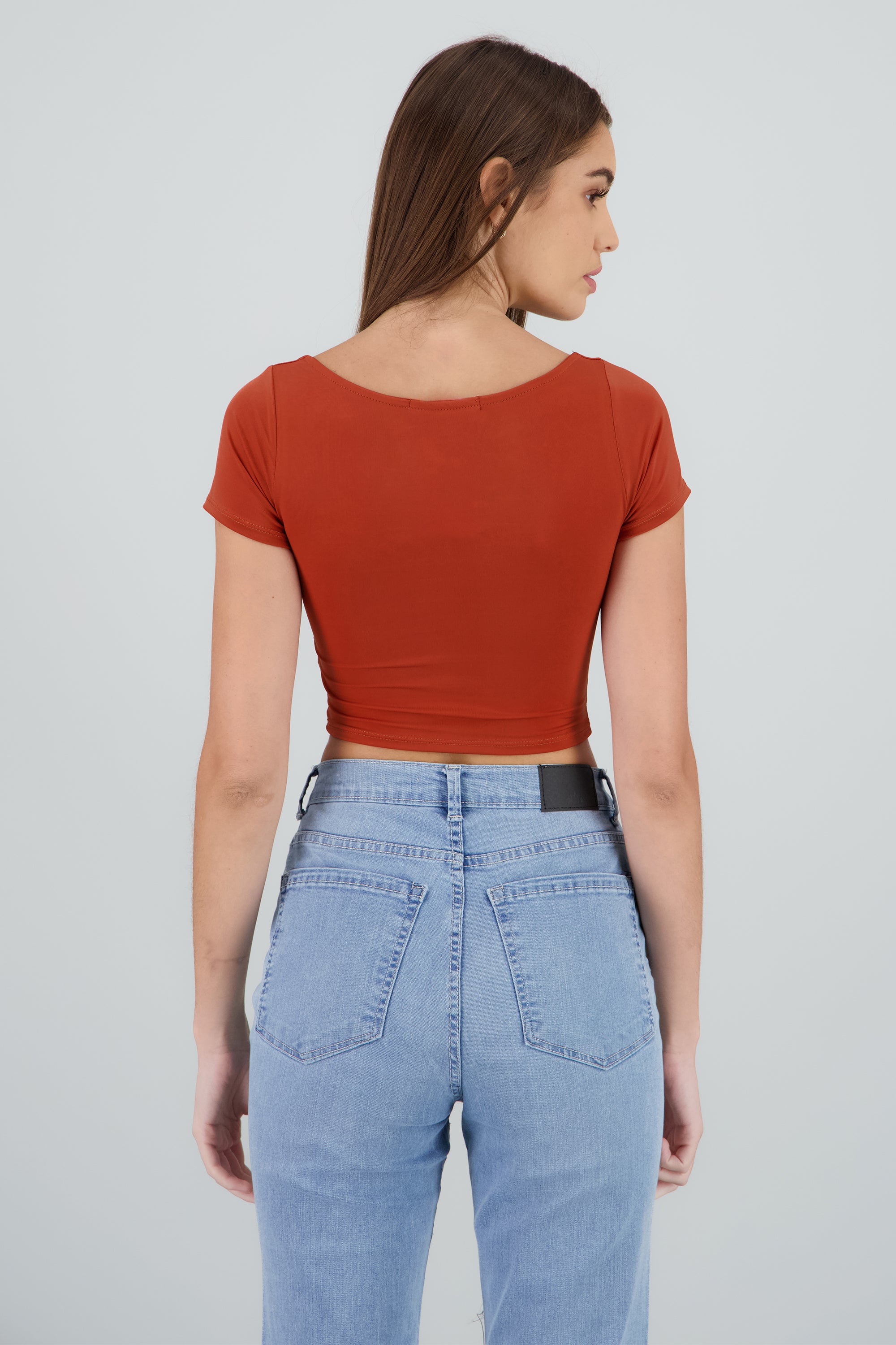 Top corto manga corta doble tela CHOCOLATE