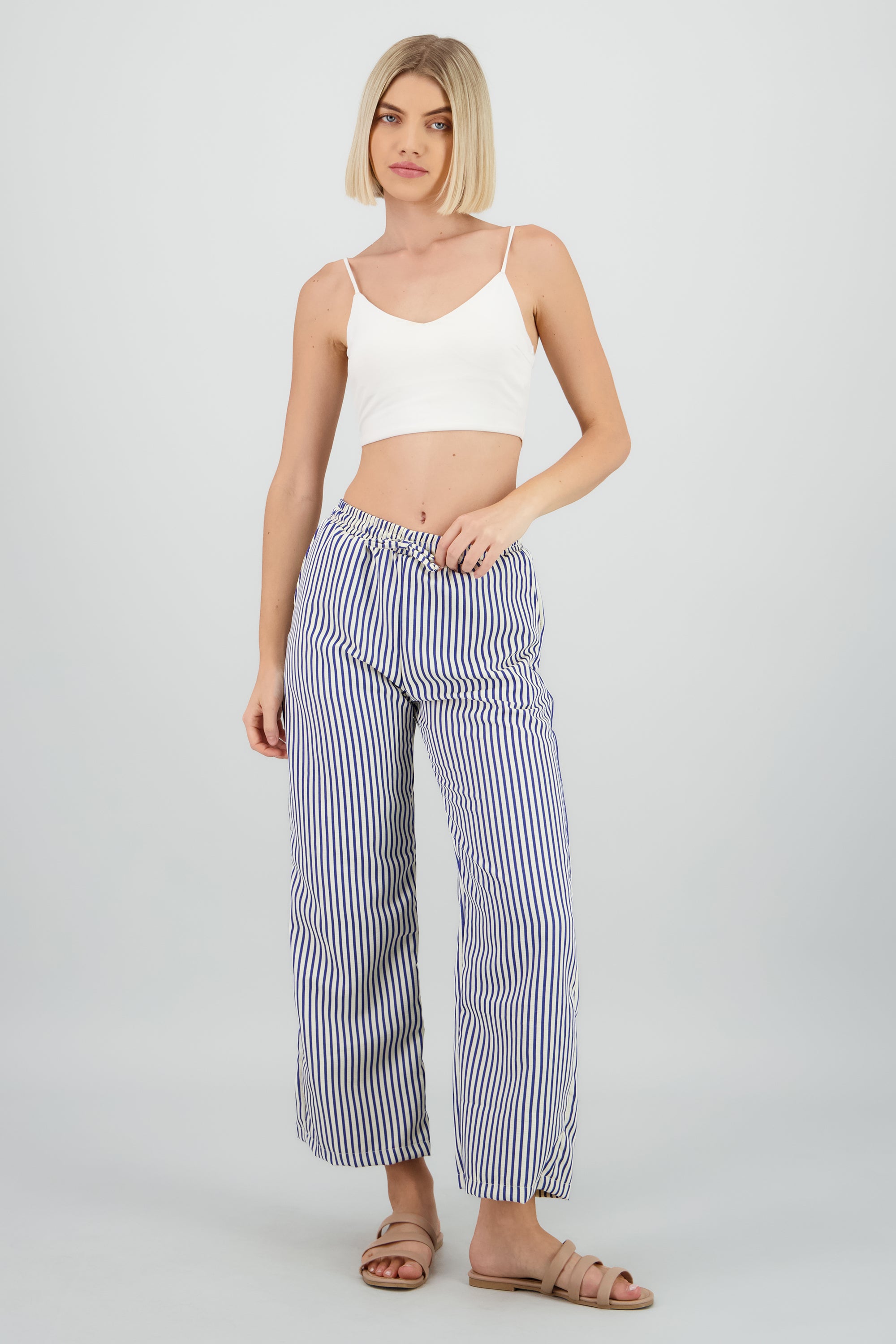 Pantalon amplio rayas textura AZUL COMBO