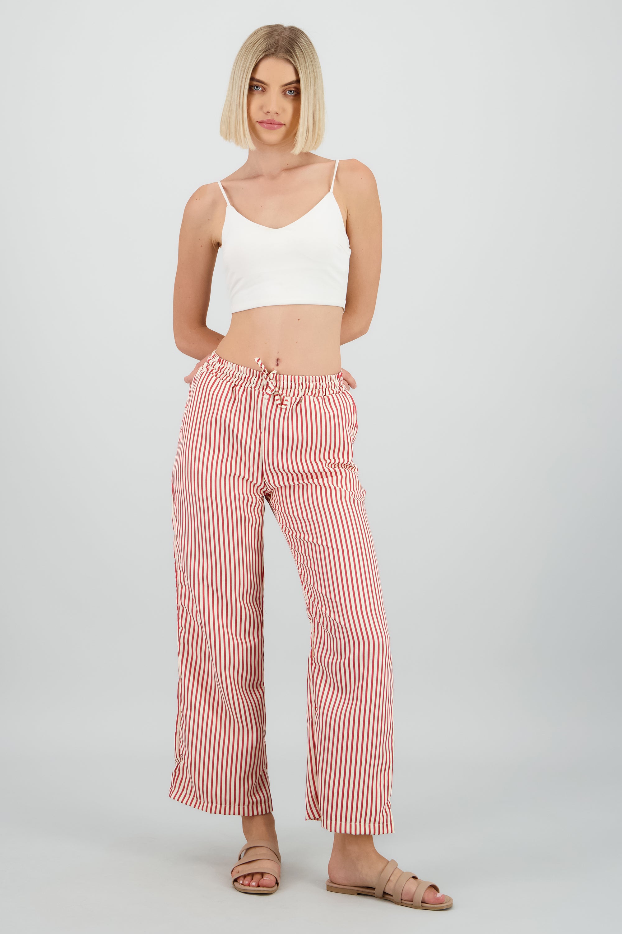 Pantalon amplio rayas textura ROJO COMBO