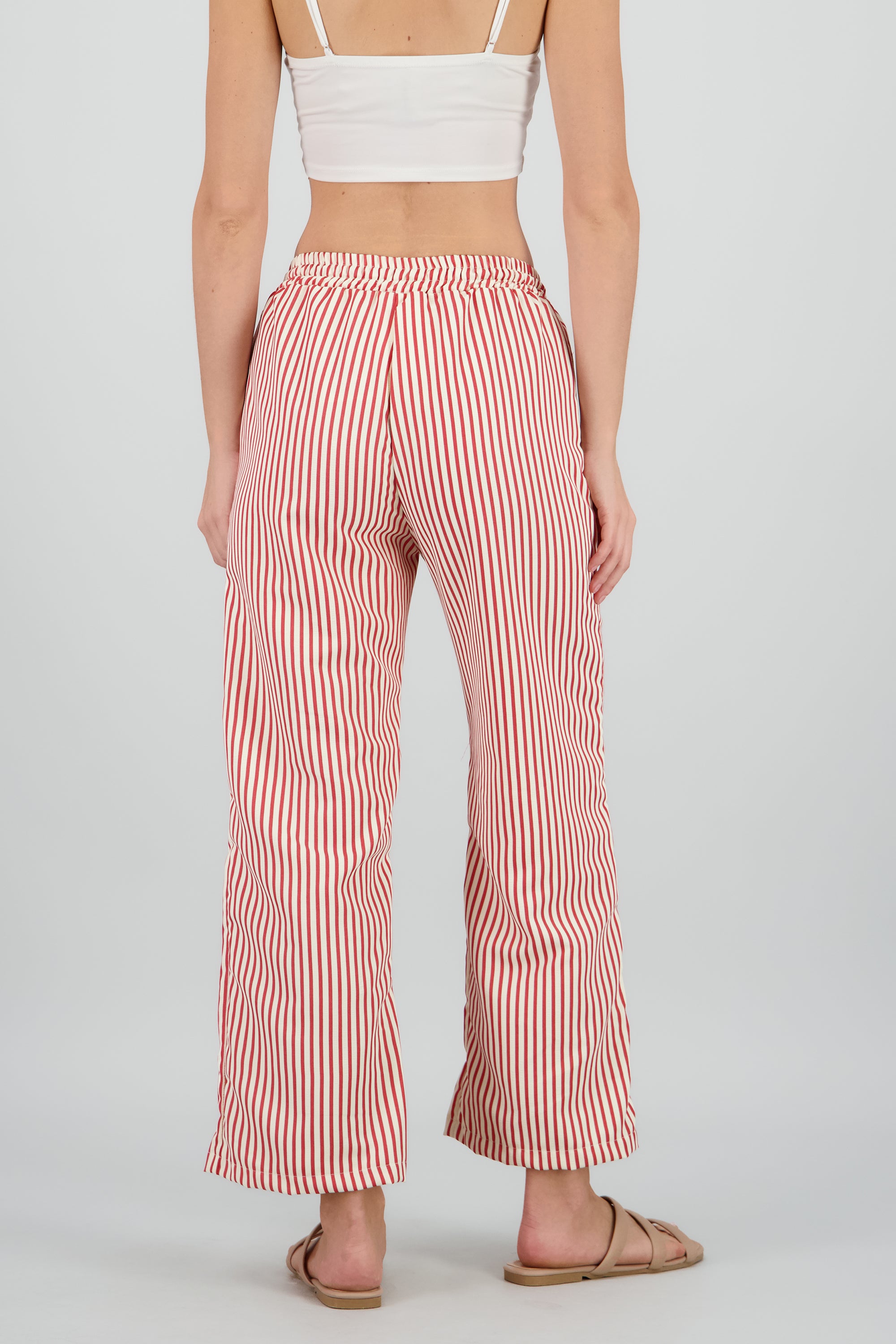 Pantalon amplio rayas textura ROJO COMBO