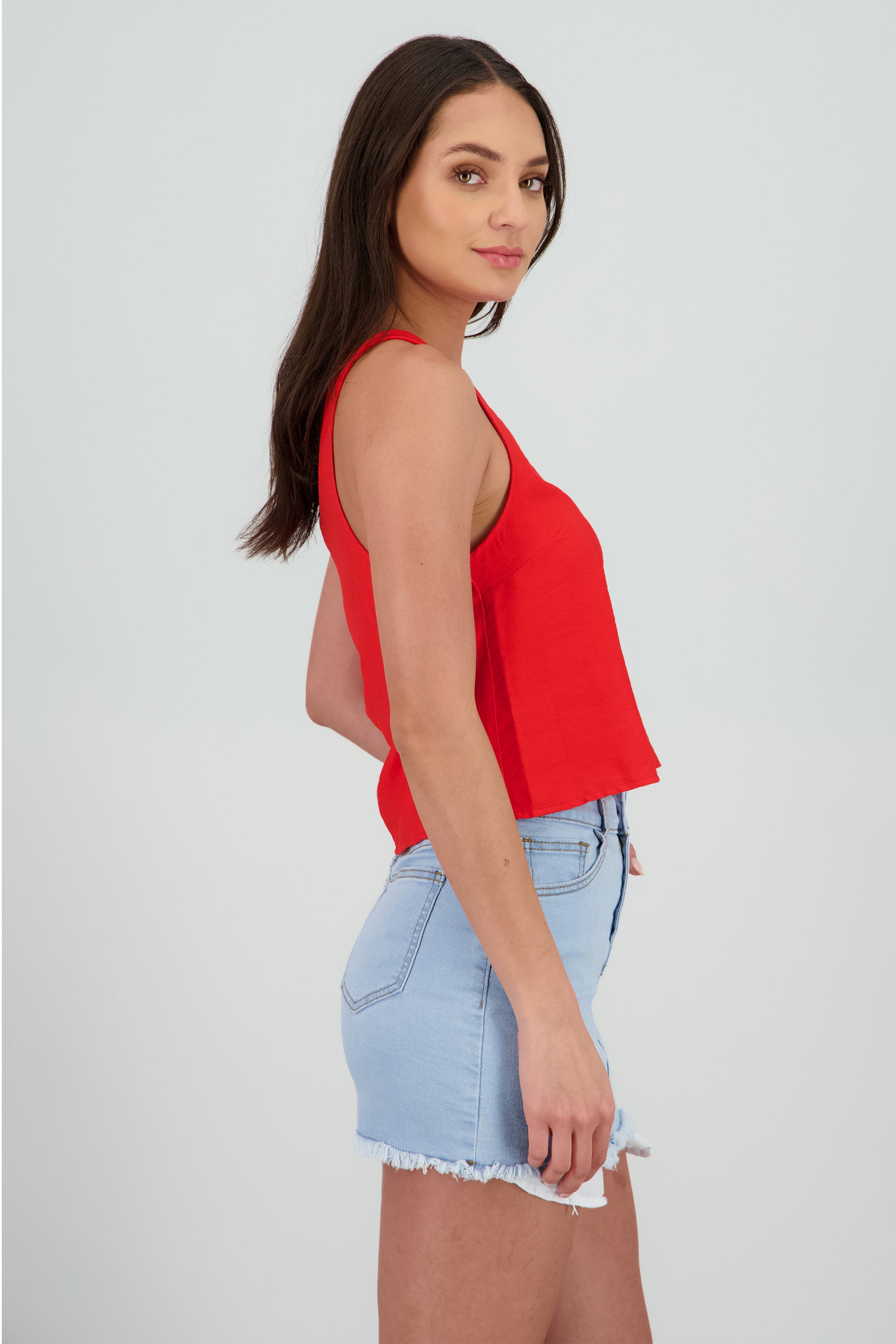 Blusa fluida sin manga ROJO